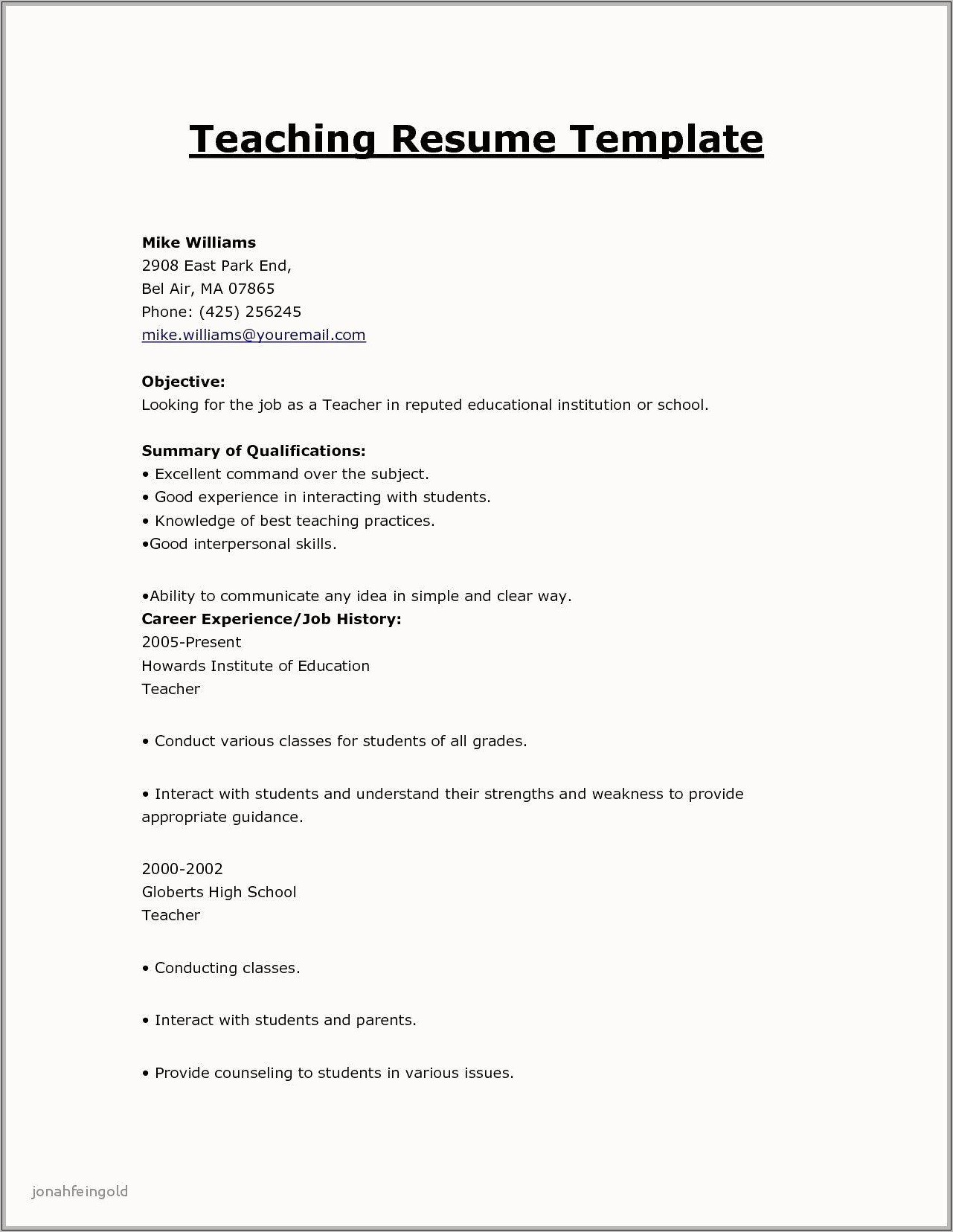 Resume For Online Teacher Sample