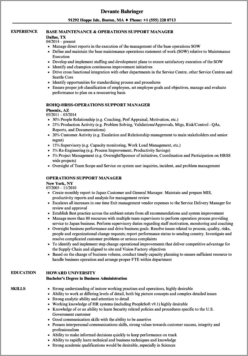 Resume For Operations Manager In Retail