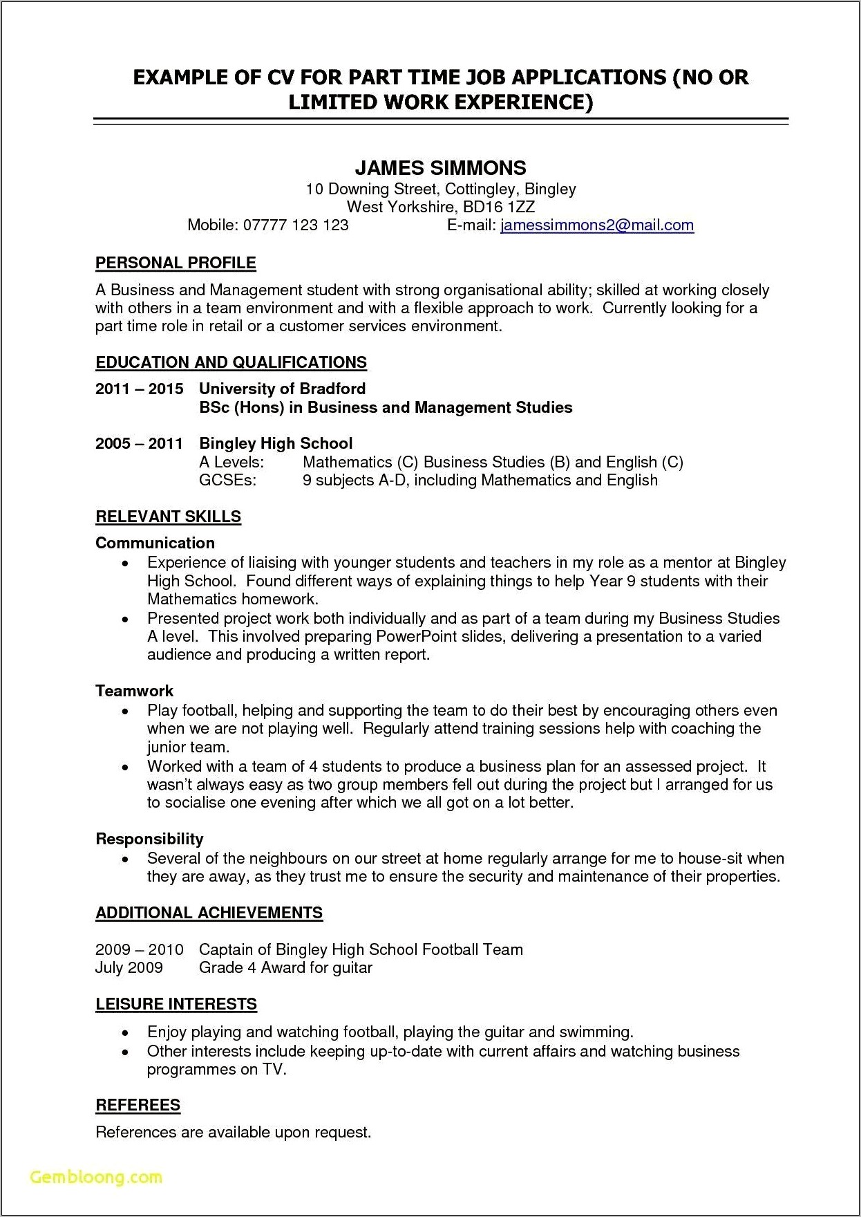 Resume For Part Time Jobs In Australia