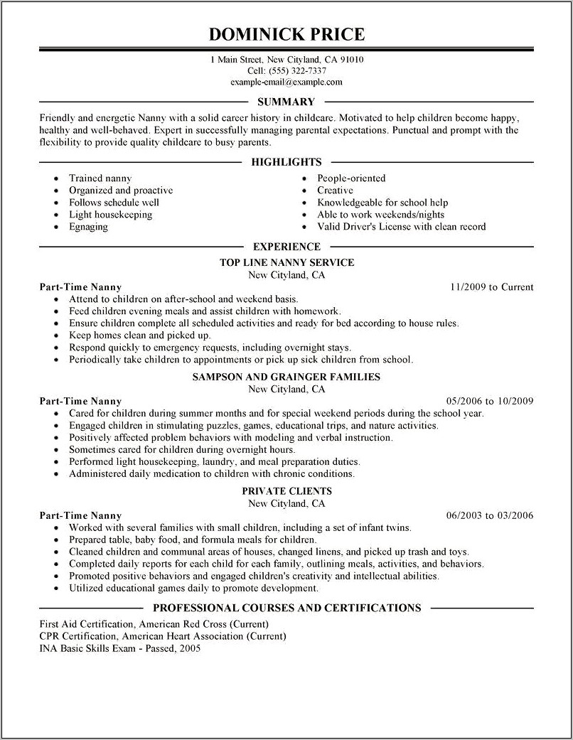 Resume For Part Time Jobs In Usa