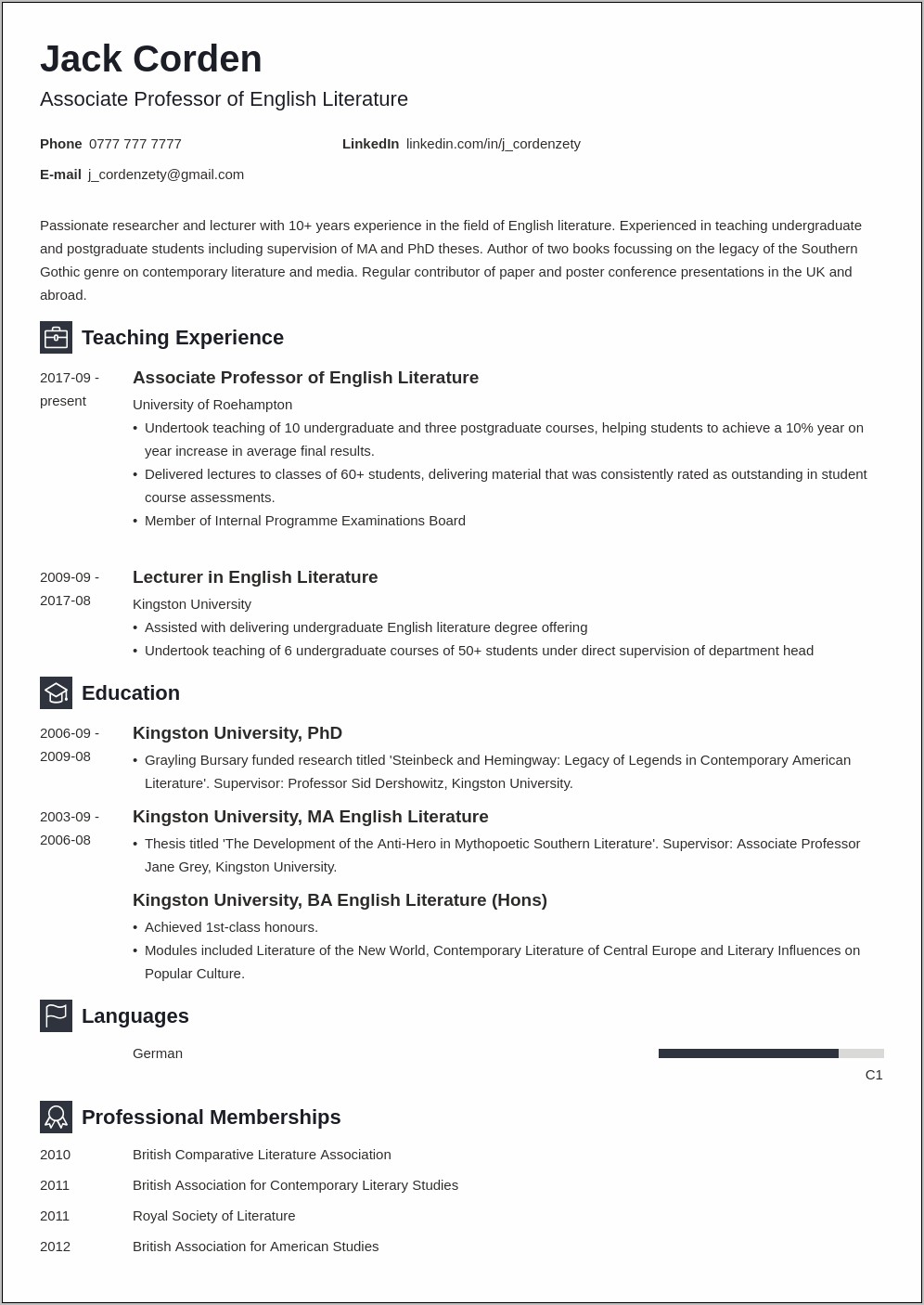 Resume For Phd Application With Job Experience