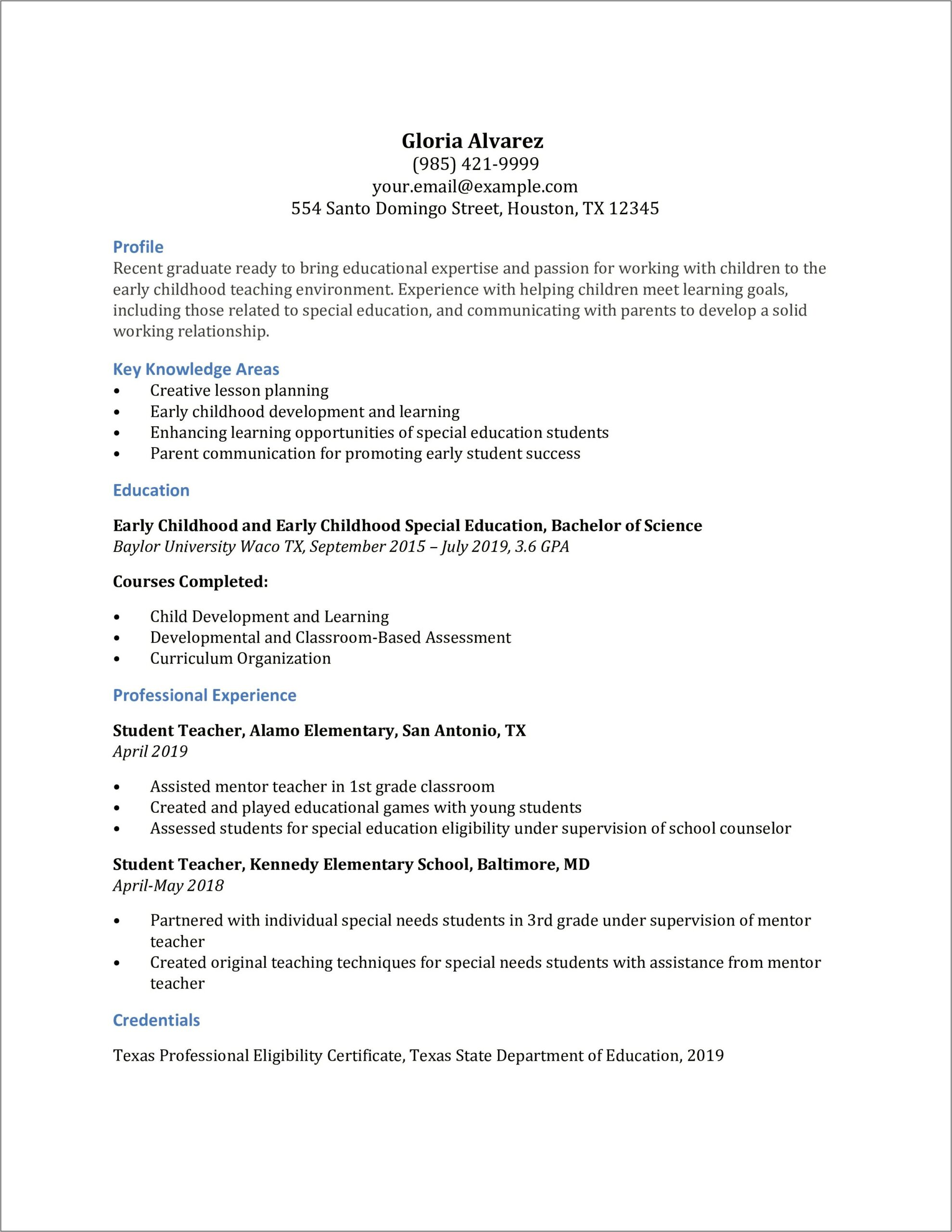 Resume For Preschool Teacher Without Experience