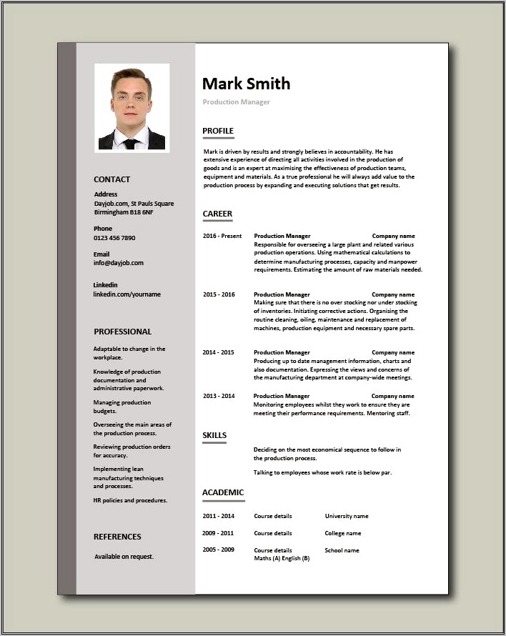 Resume For Production Planning And Control Manager