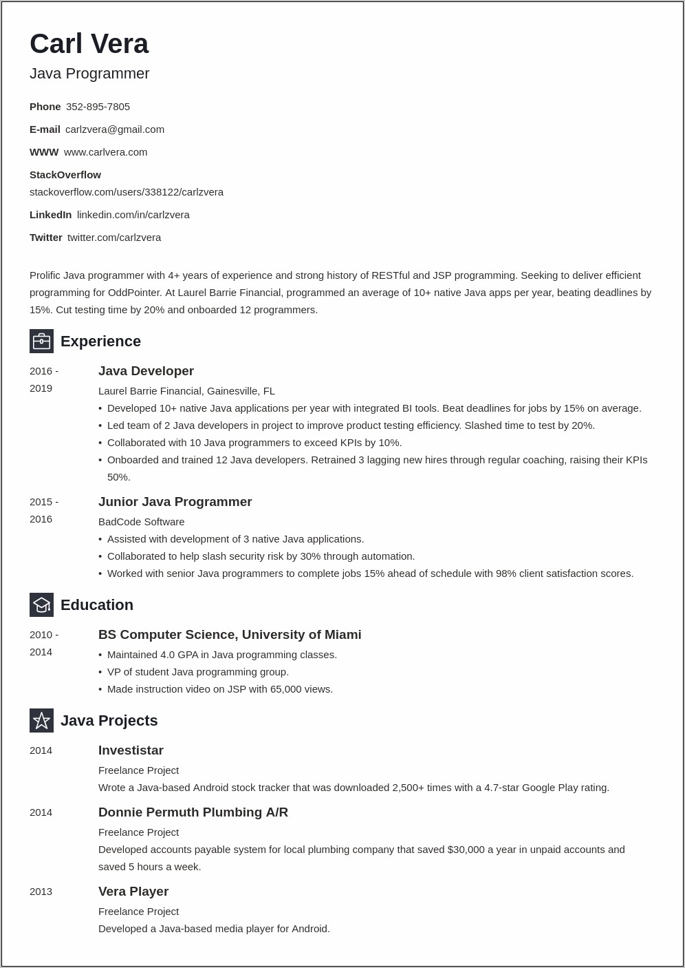 Resume For Programmer With 20 Years Experience