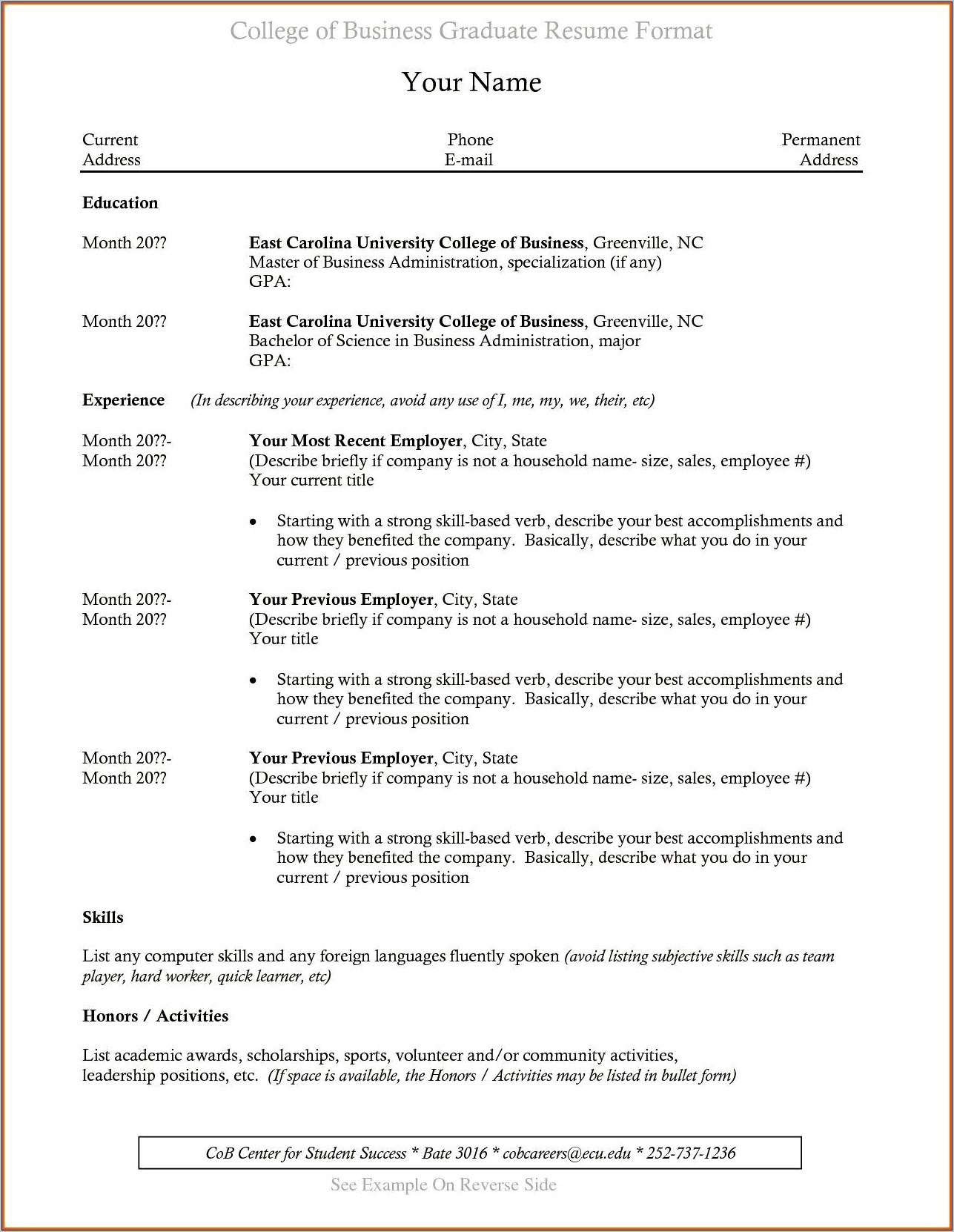 Resume For Recent College Graduate With Experience