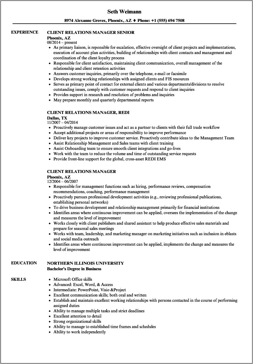 Resume For Relationship Manager In Insurance