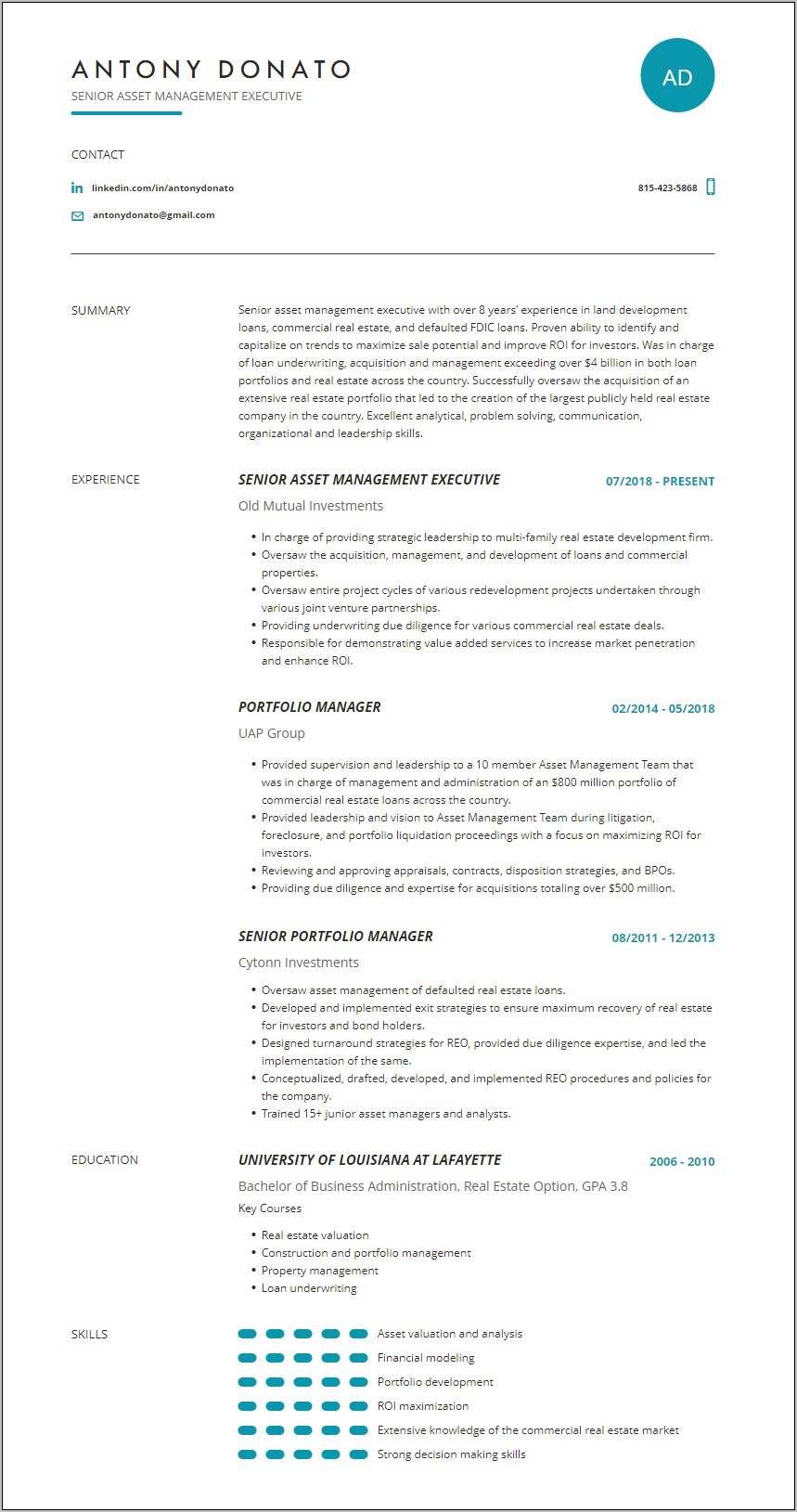 Resume For Reo Asset Manager