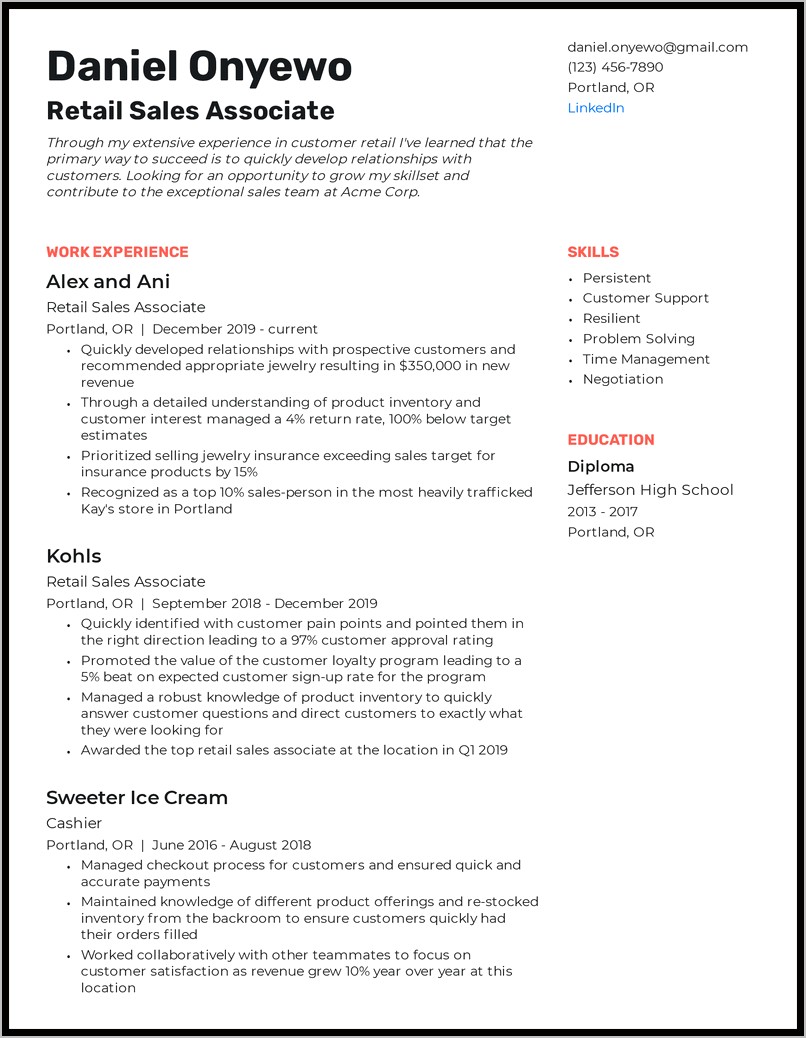 Resume For Sales Associate With Little Experience