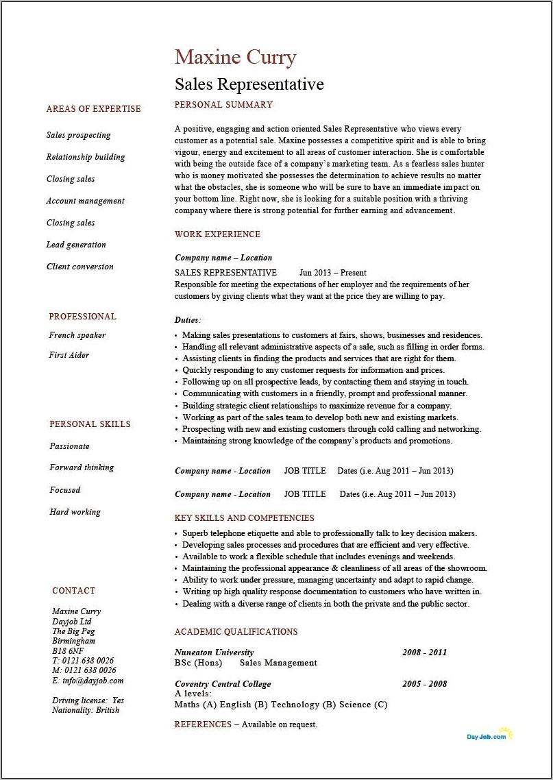 Resume For Sales Job With No Experience