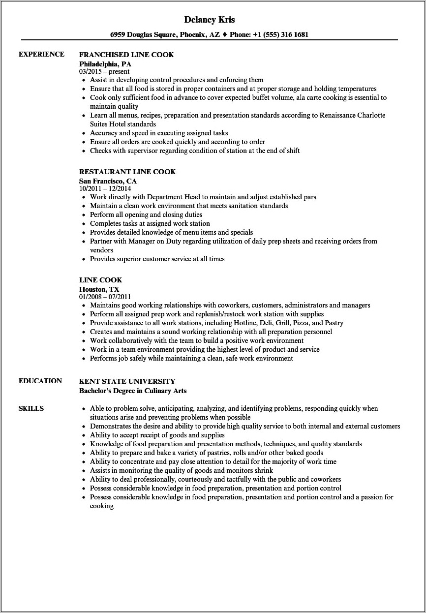 Resume For School Cafeteria Prep Cook