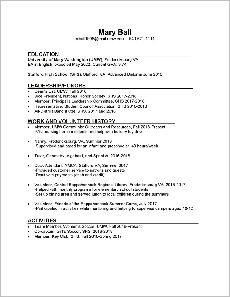 Resume For School Cafeteria With No Experience