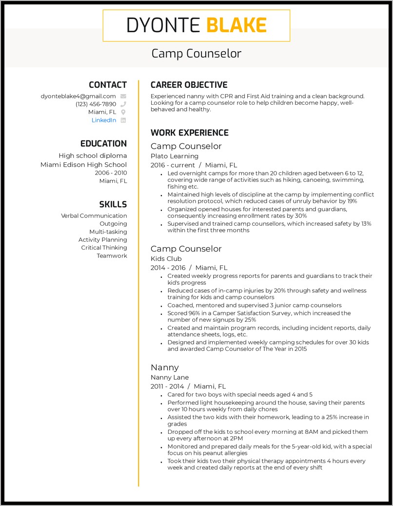 Resume For School Counseling First Job