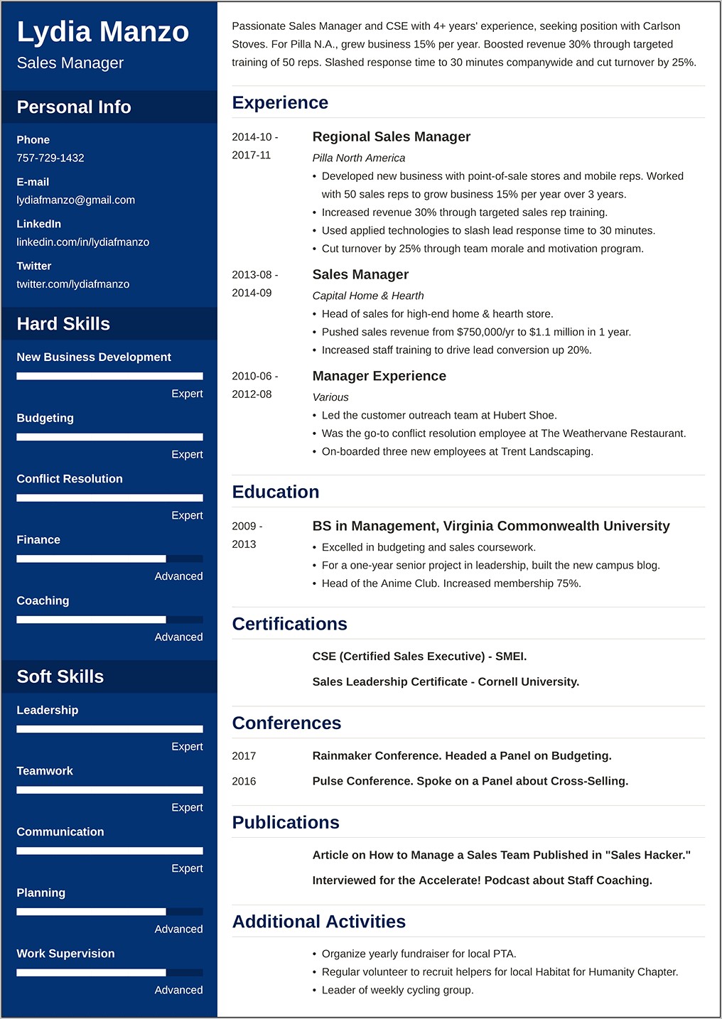 Resume For Senior Service Delivery Manager