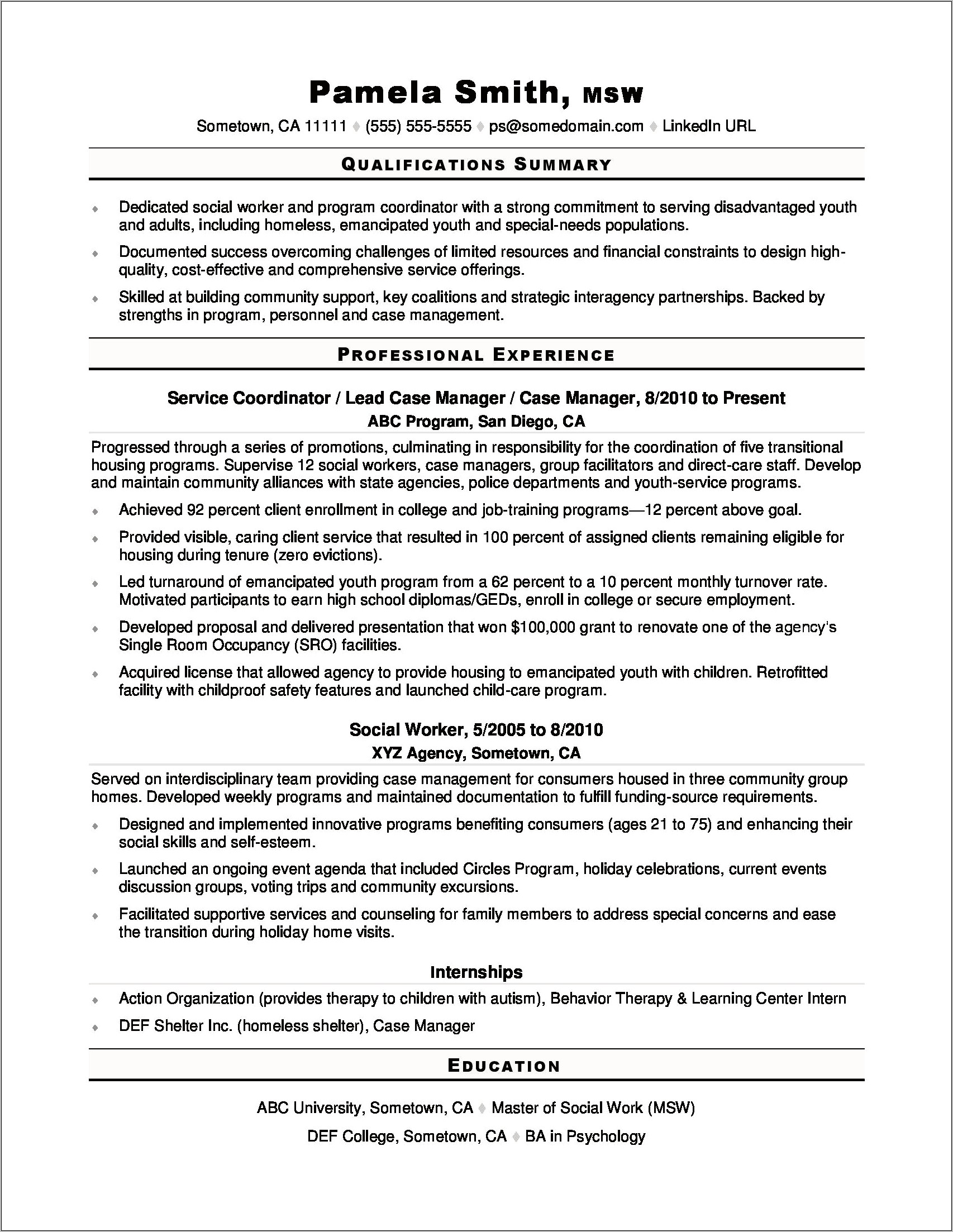 Resume For Social Work Graduate School