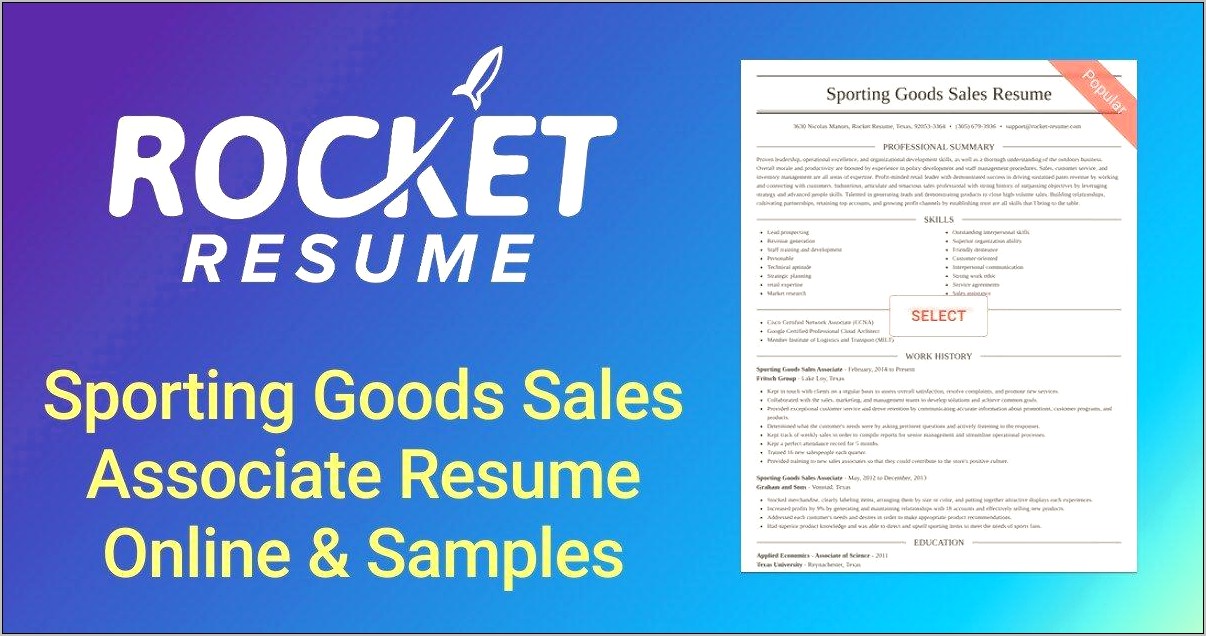 Resume For Sporting Goods Sales Associate