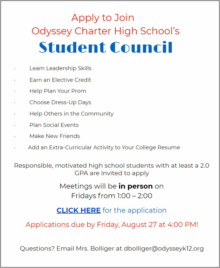 Resume For Student Council In School