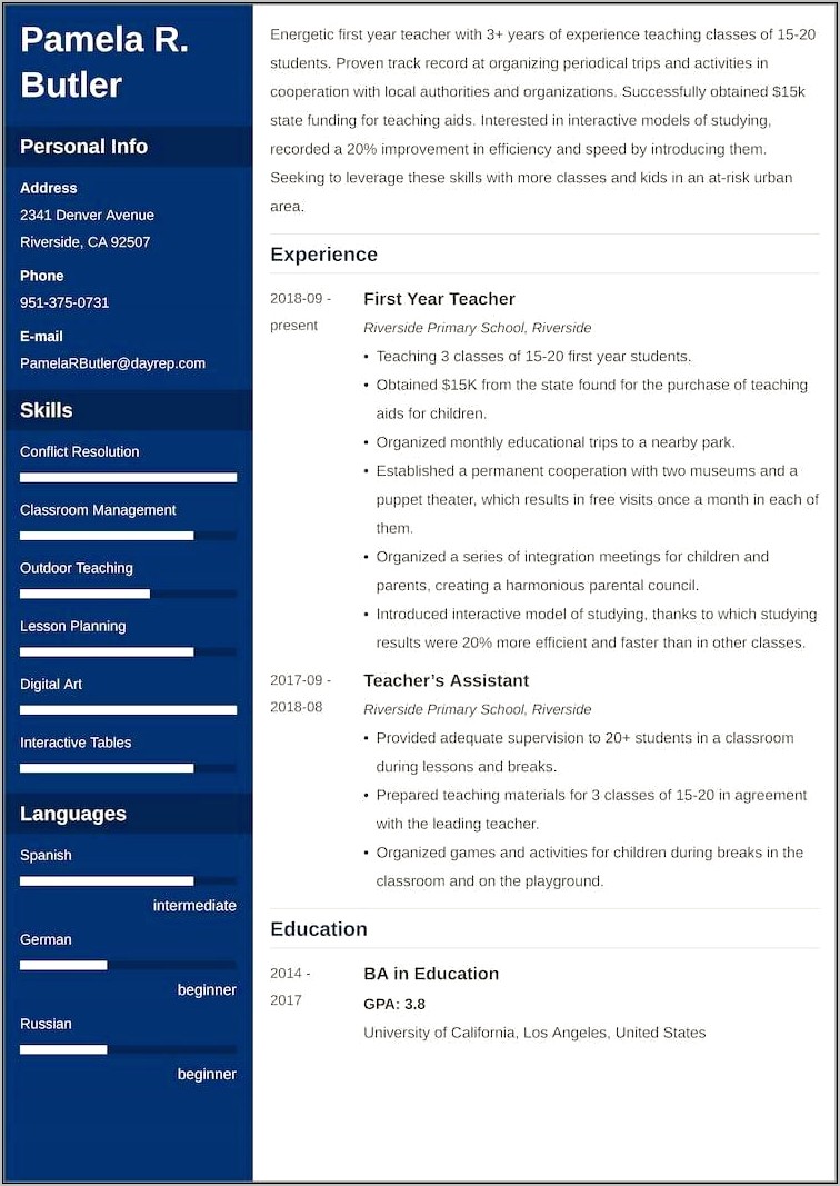 Resume For Teaching With No Experience