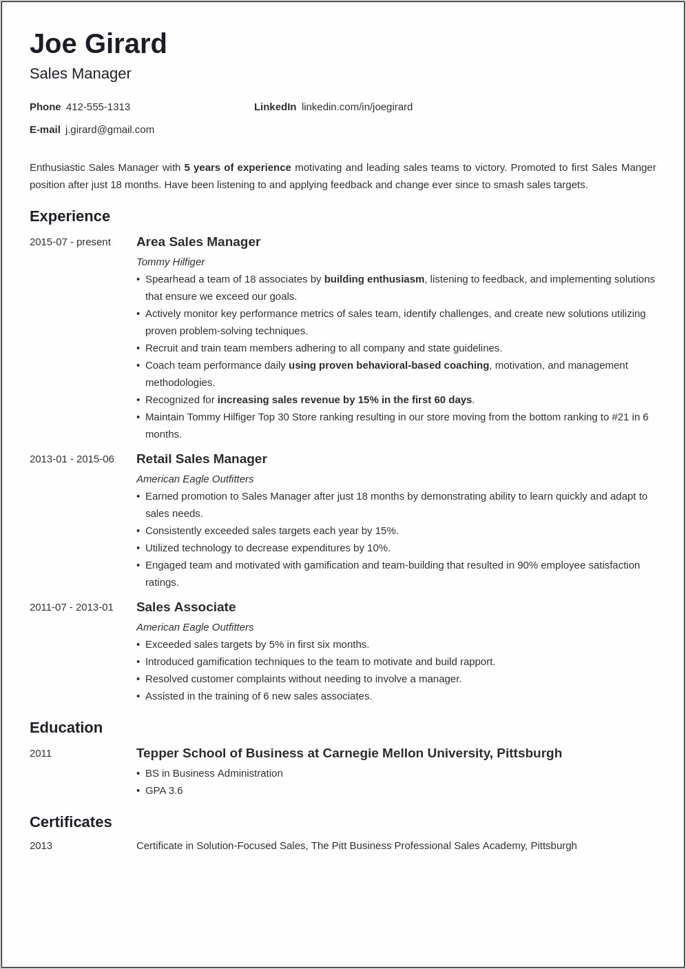 Resume For The Post Of Assistant Sales Manager