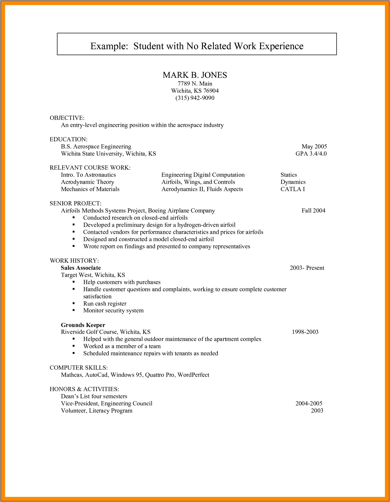 Resume For Undergraduate Student With Experience