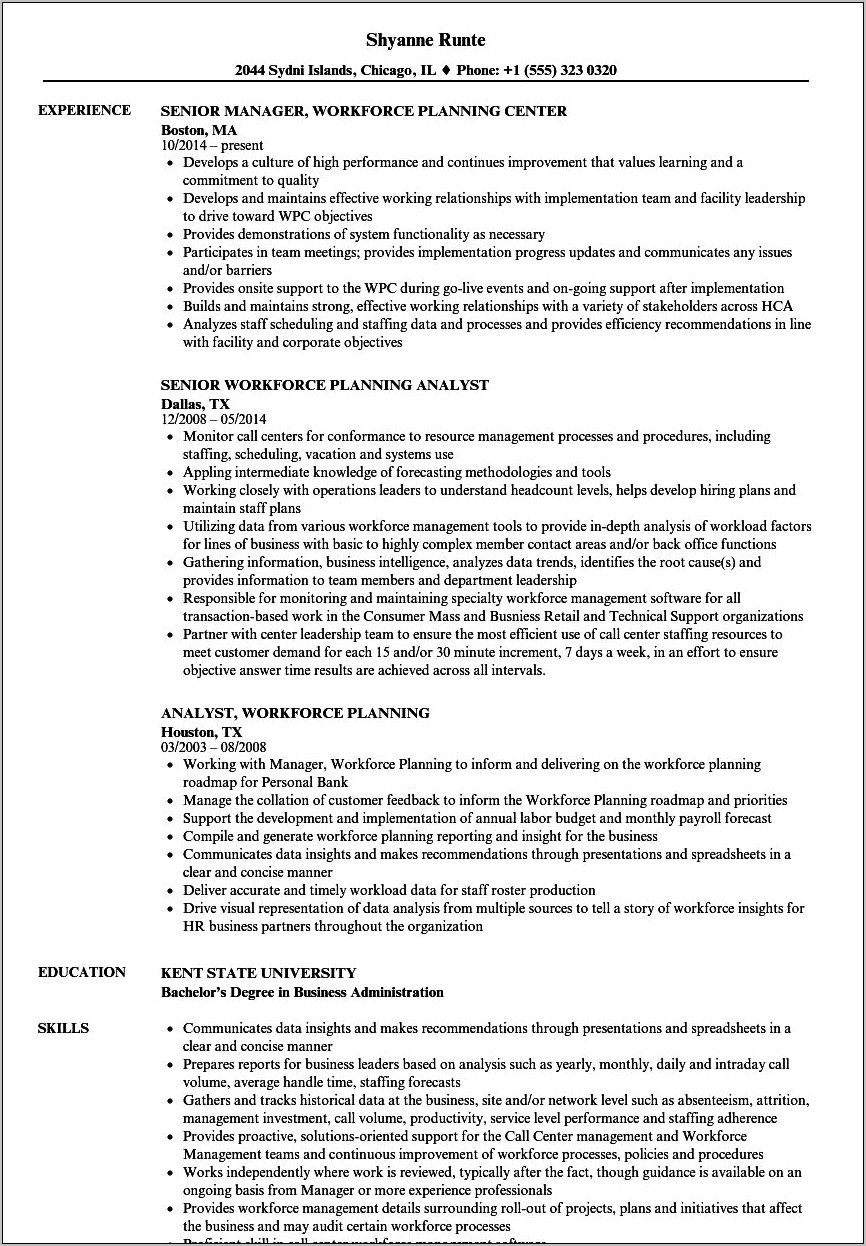 Resume For Workforce Management Manager Exampe