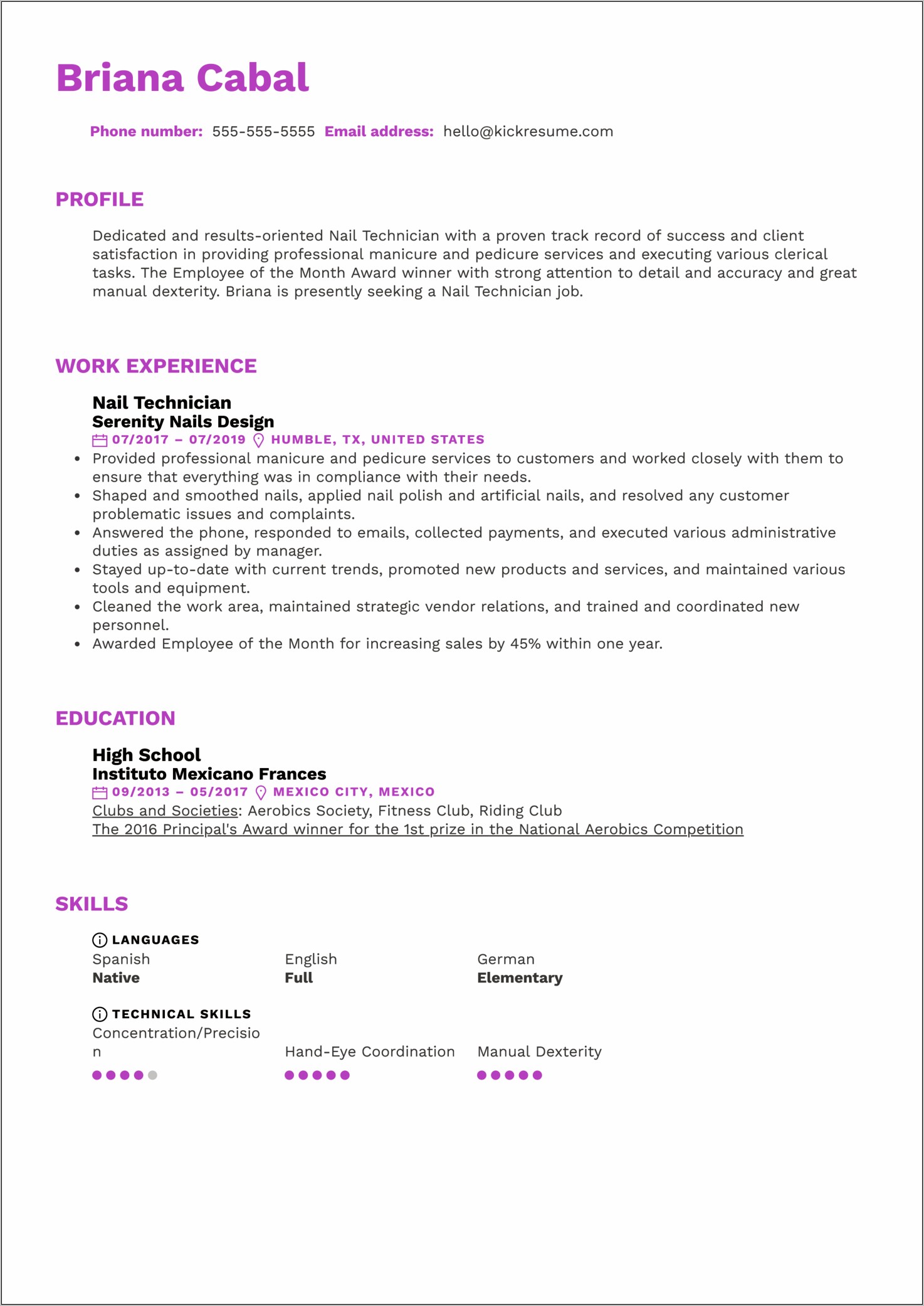 Resume For Working At A Fitness Center