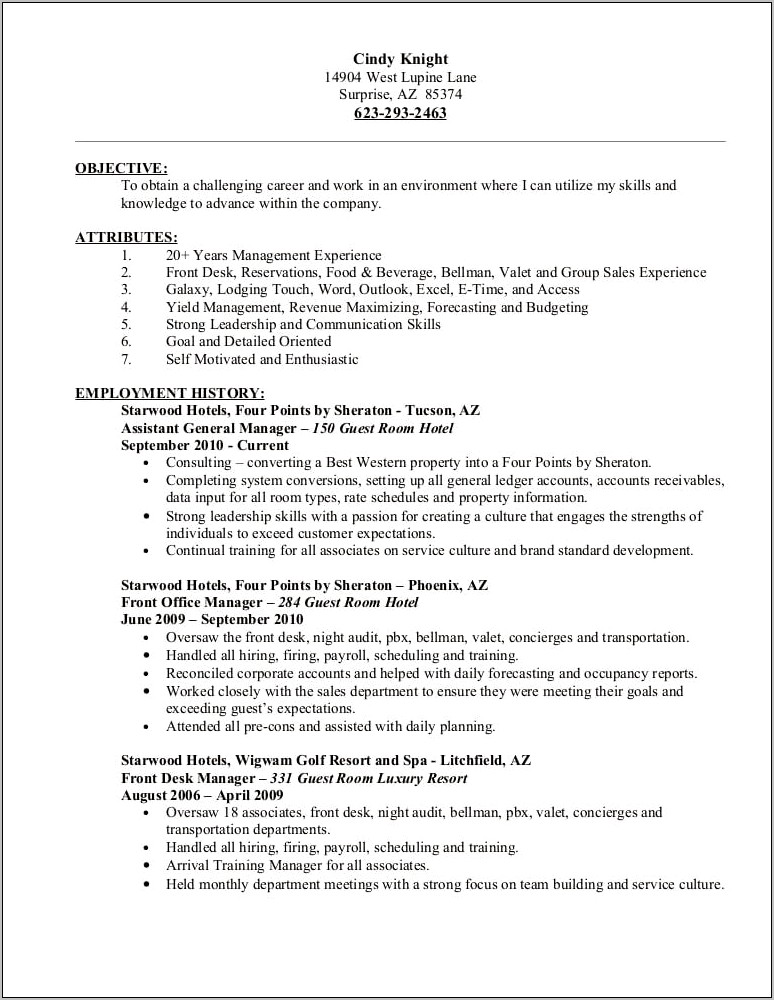 Resume For Working At A Receptionist Golf Course