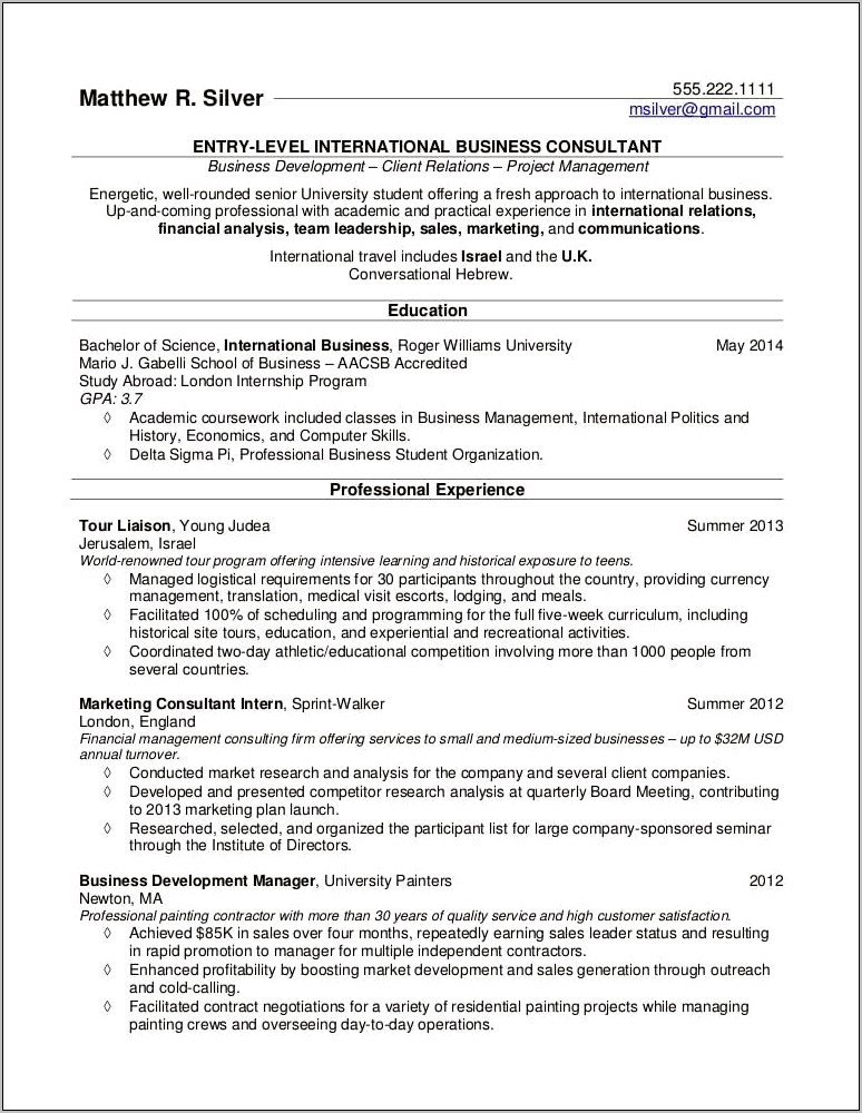 Resume Format Examples For College Students