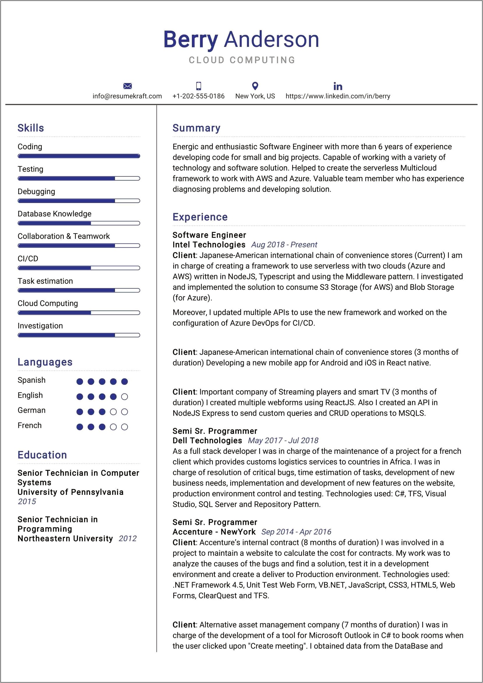 Resume Format For 1 Year Experience In Database