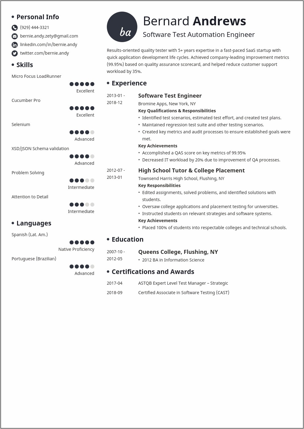 Resume Format For 3 Years Experience In Testing