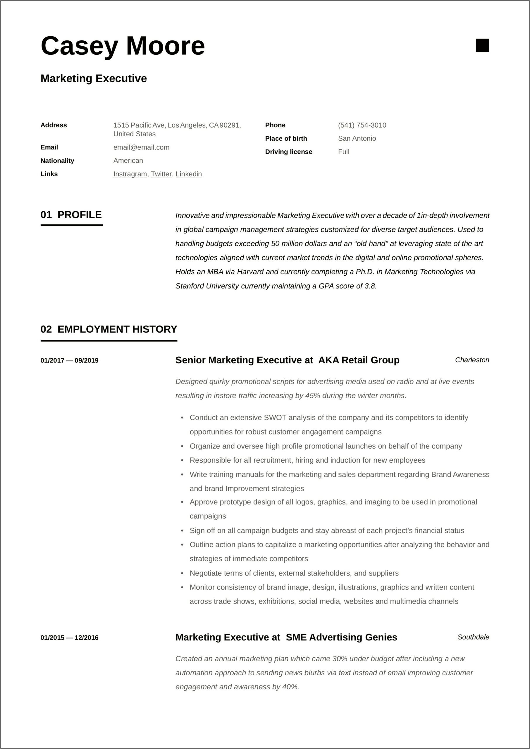 Resume Format For 5 Years Experience In Marketing