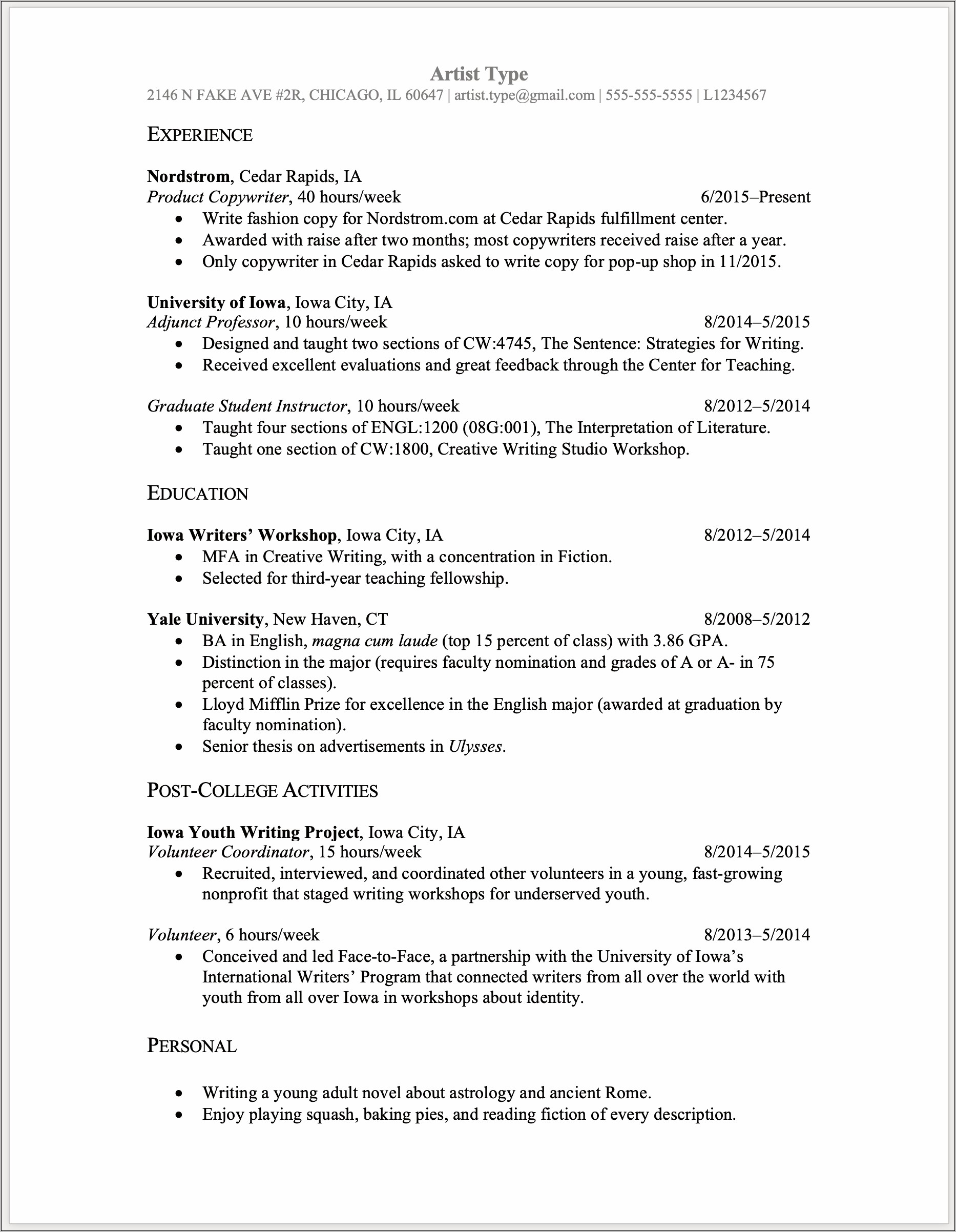 Resume Format For 8 Months Experience