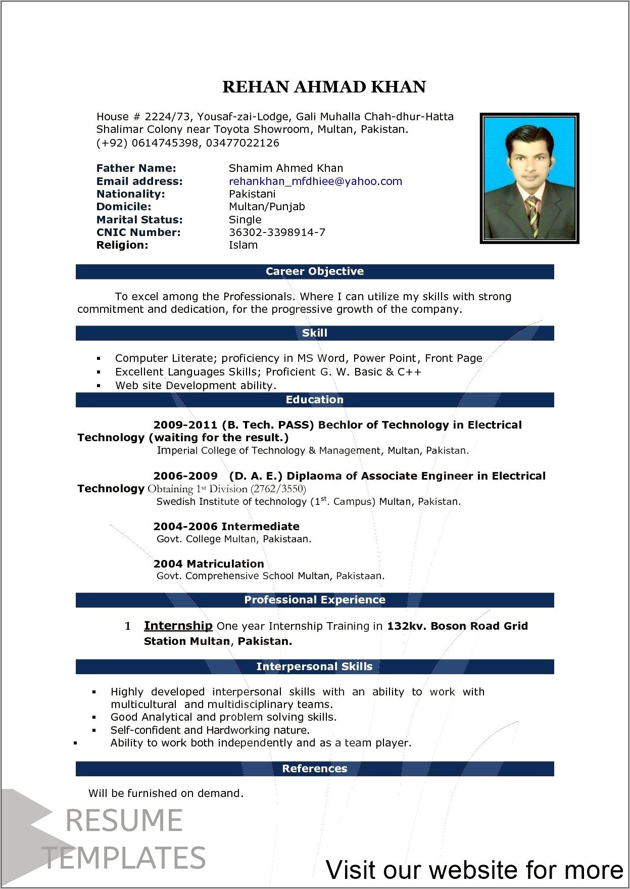 Resume Format For A Job Interview