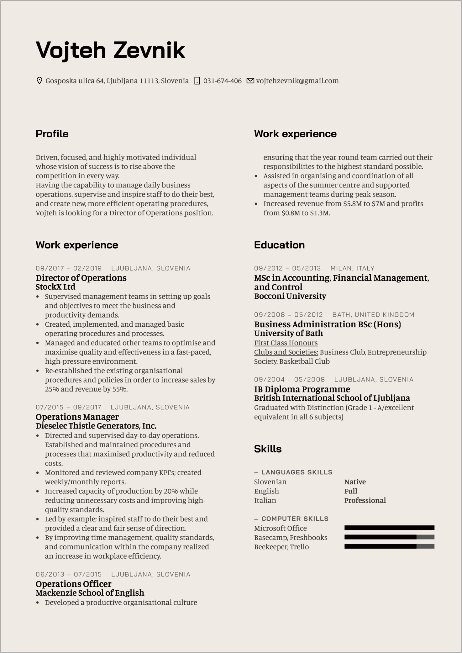 Resume Format For Assistant Manager Operations Bpo