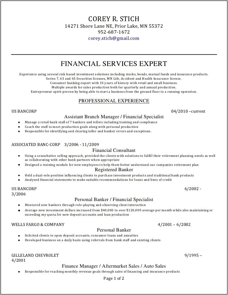 Resume Format For Branch Manager In Stock Broking