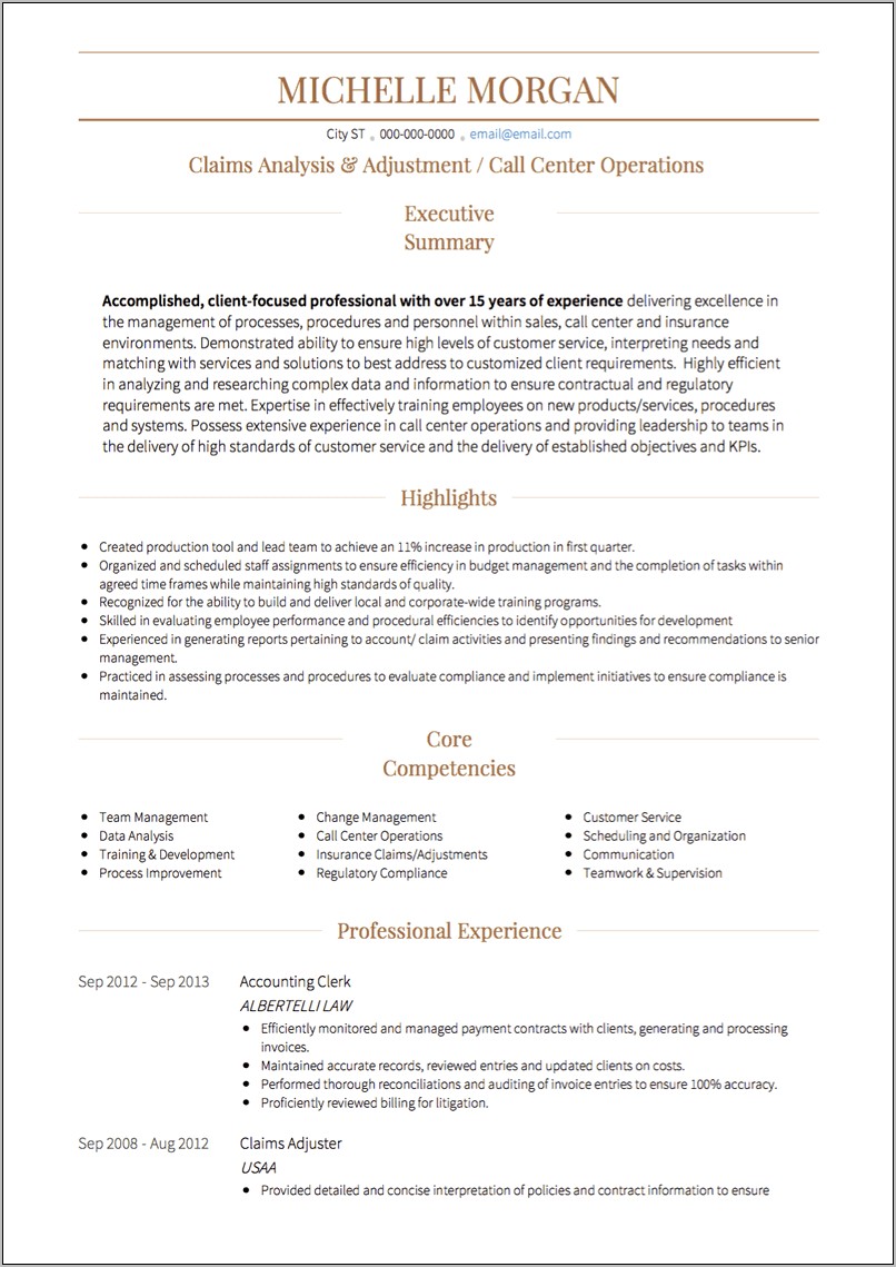 Resume Format For Call Center Job Pdf