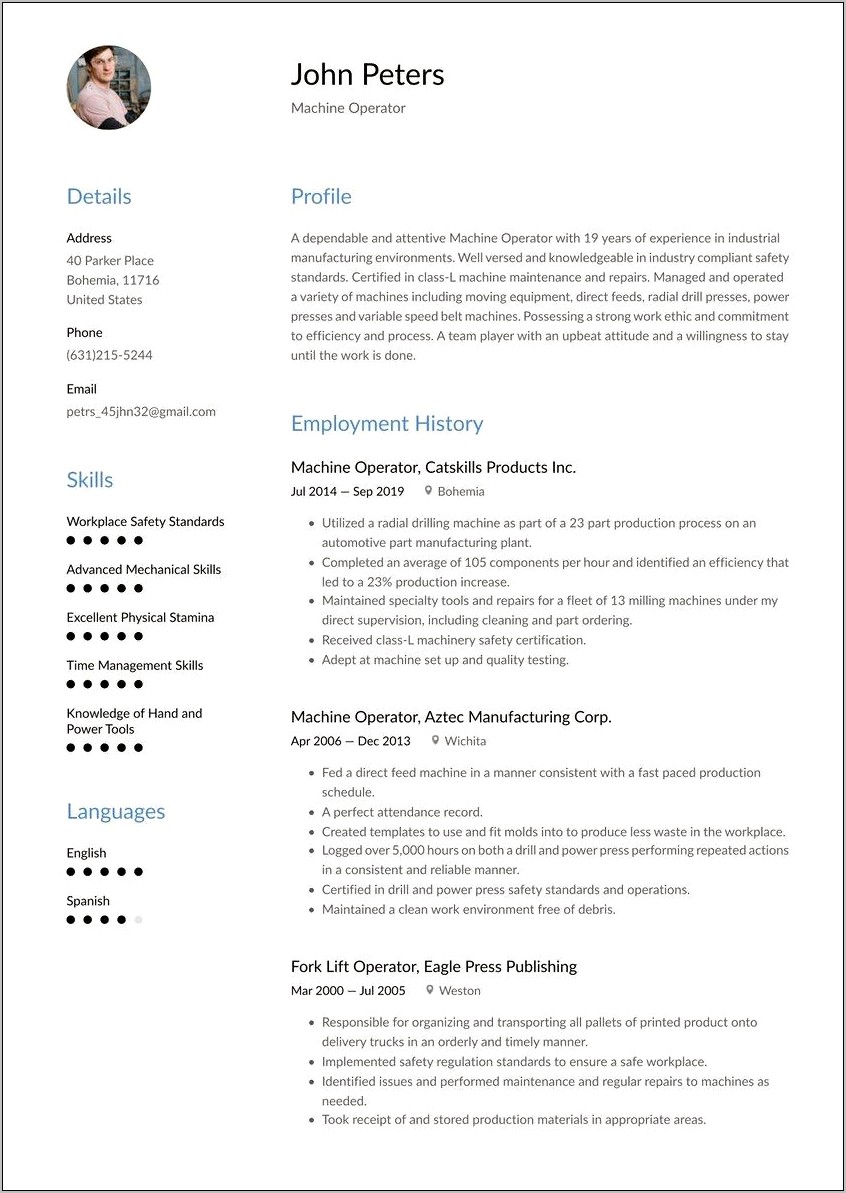Resume Format For Computer Operator Job Pdf