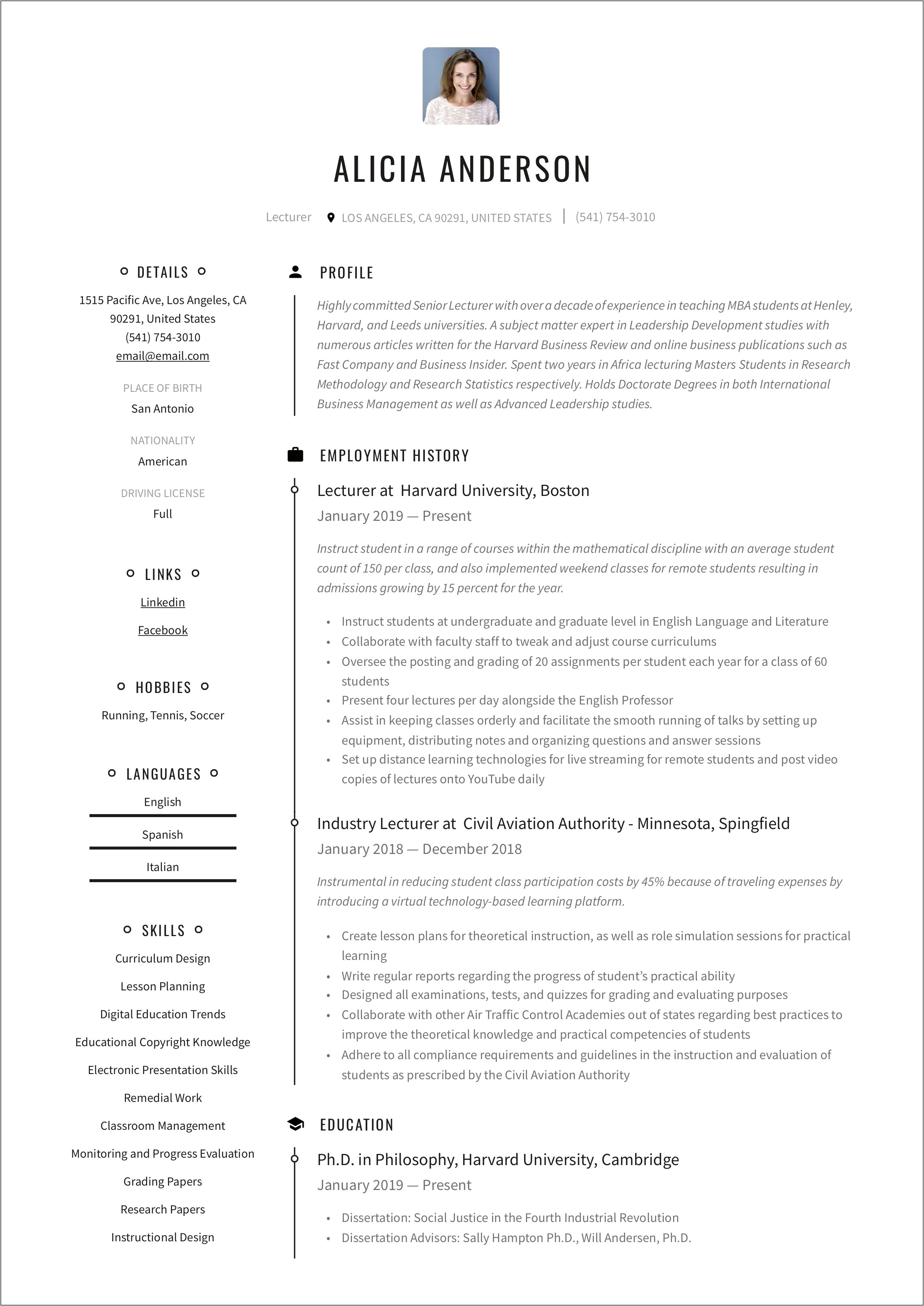 Resume Format For Conference Content Management Job