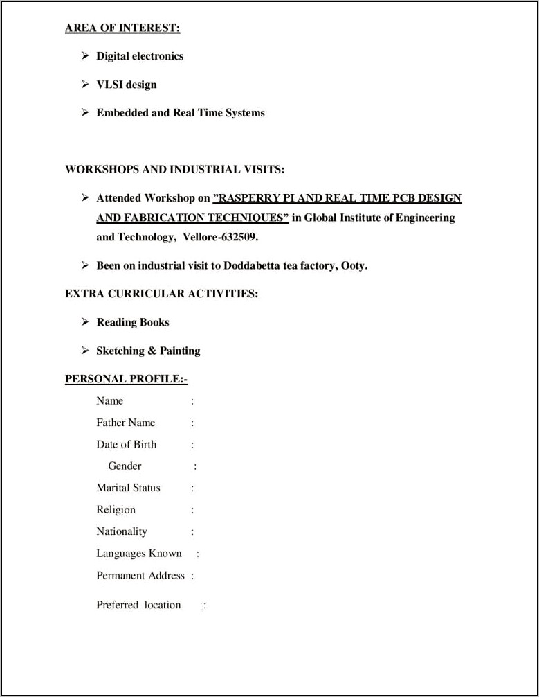 Resume Format For Electronics Engineers Free Download