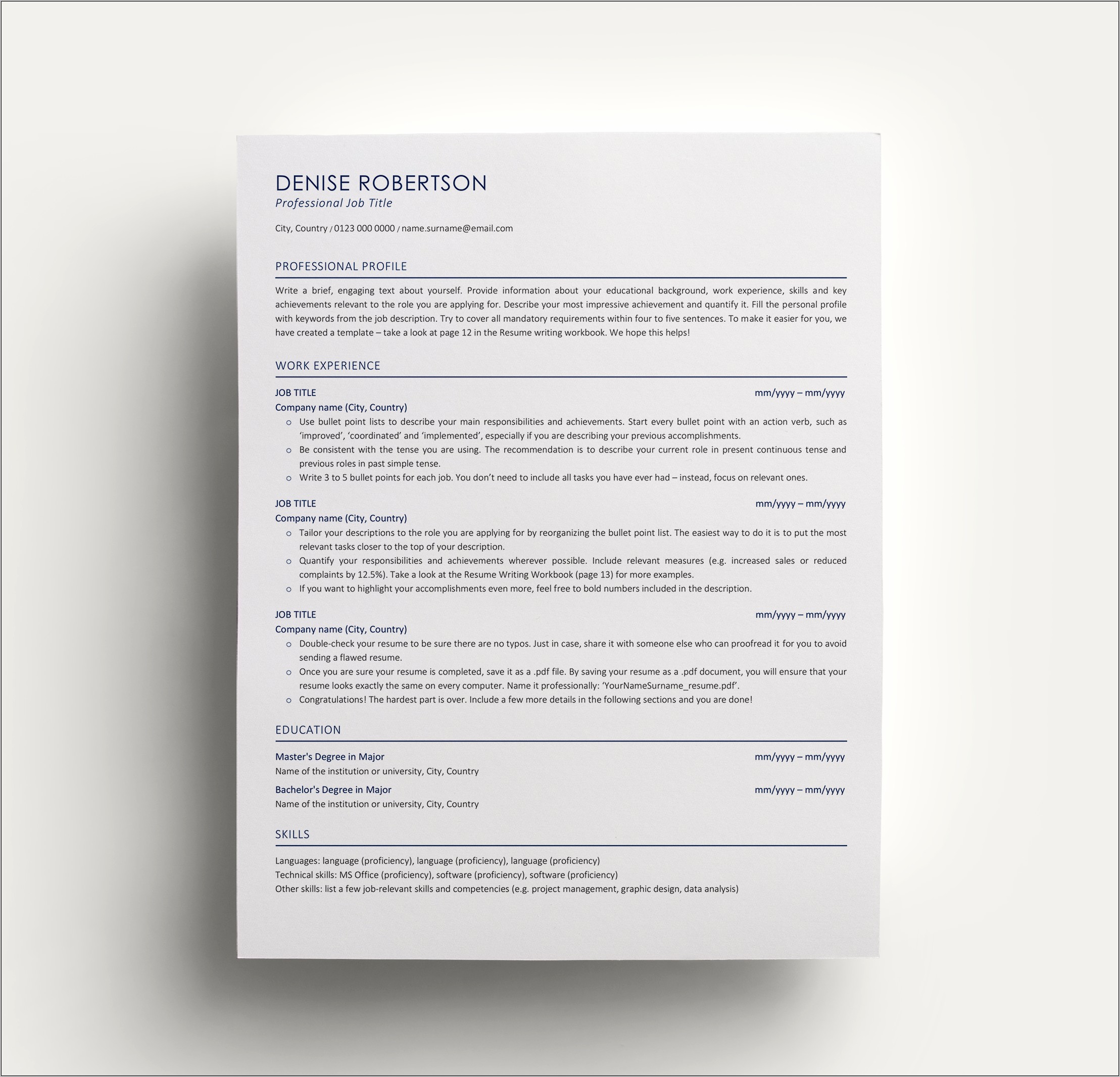 Resume Format For Experience Holder Finance