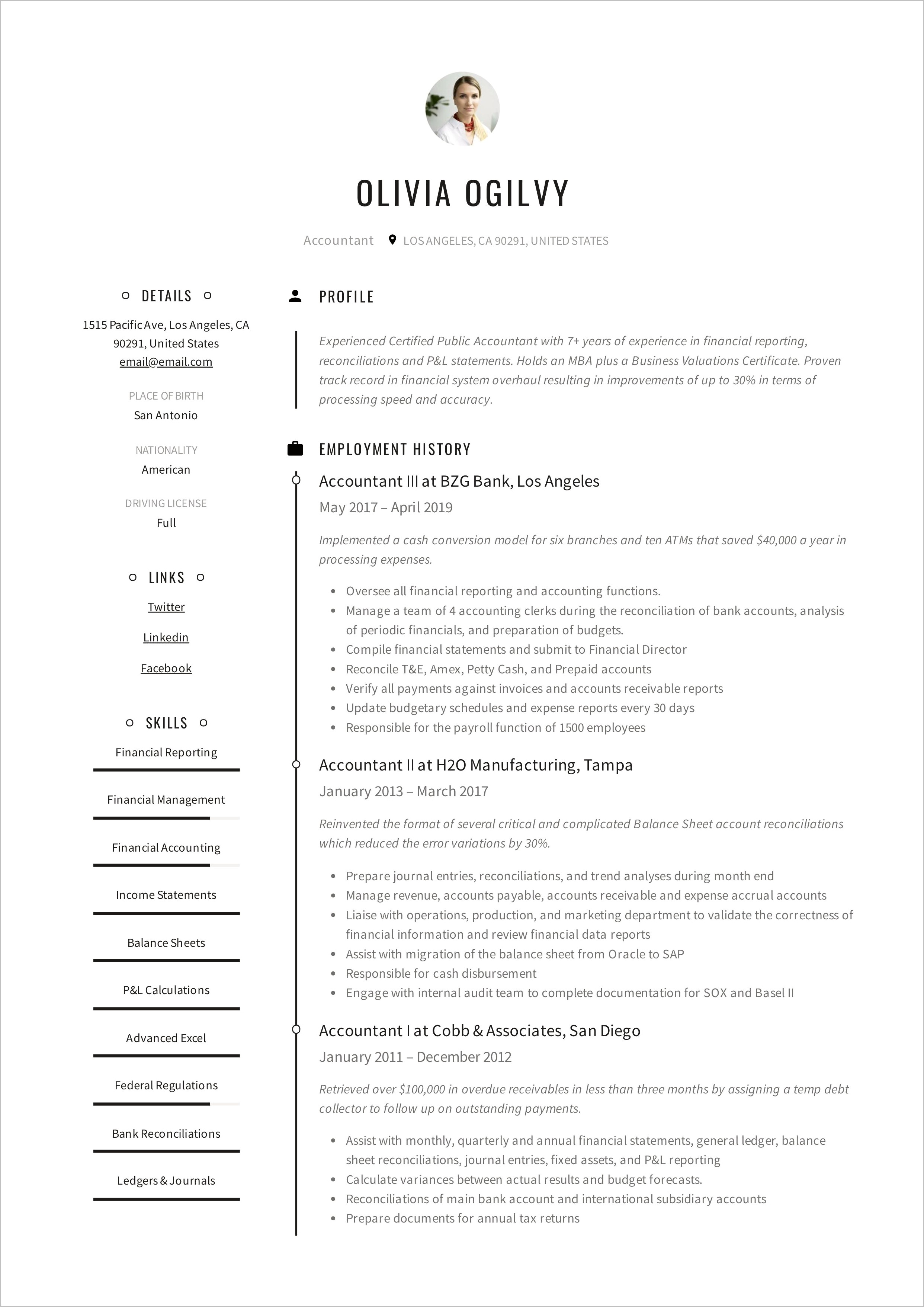 Resume Format For Experienced Accountant Free Download