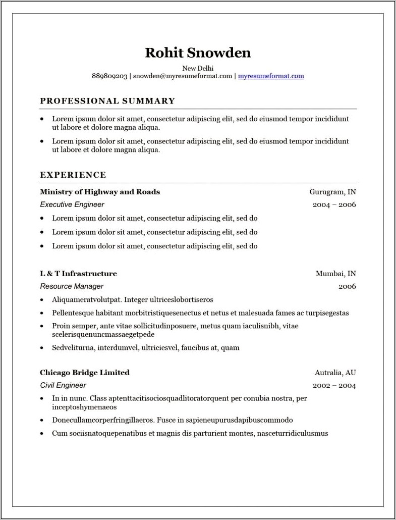 Resume Format For Experienced In Word Format