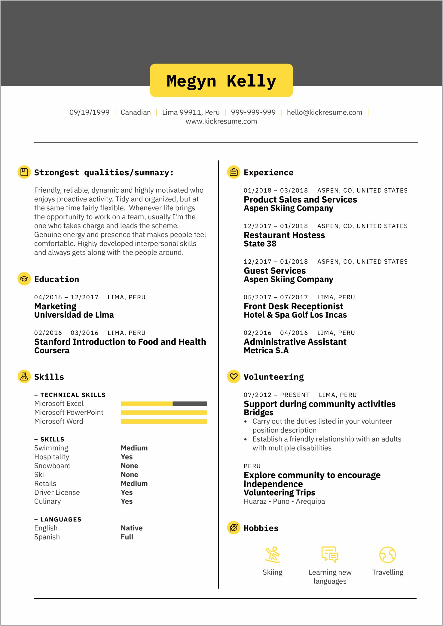 Resume Format For Front Office Job