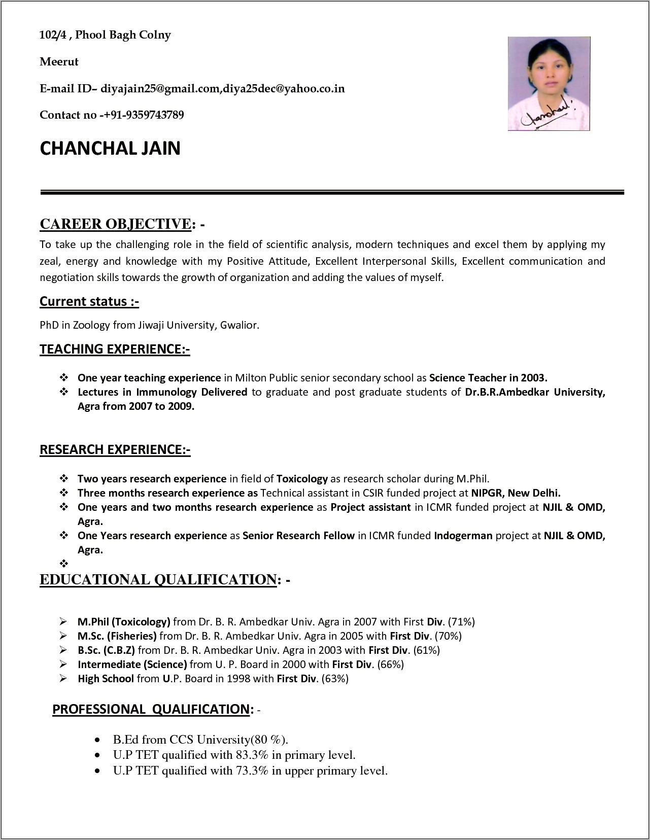 Resume Format For High School Teacher In India