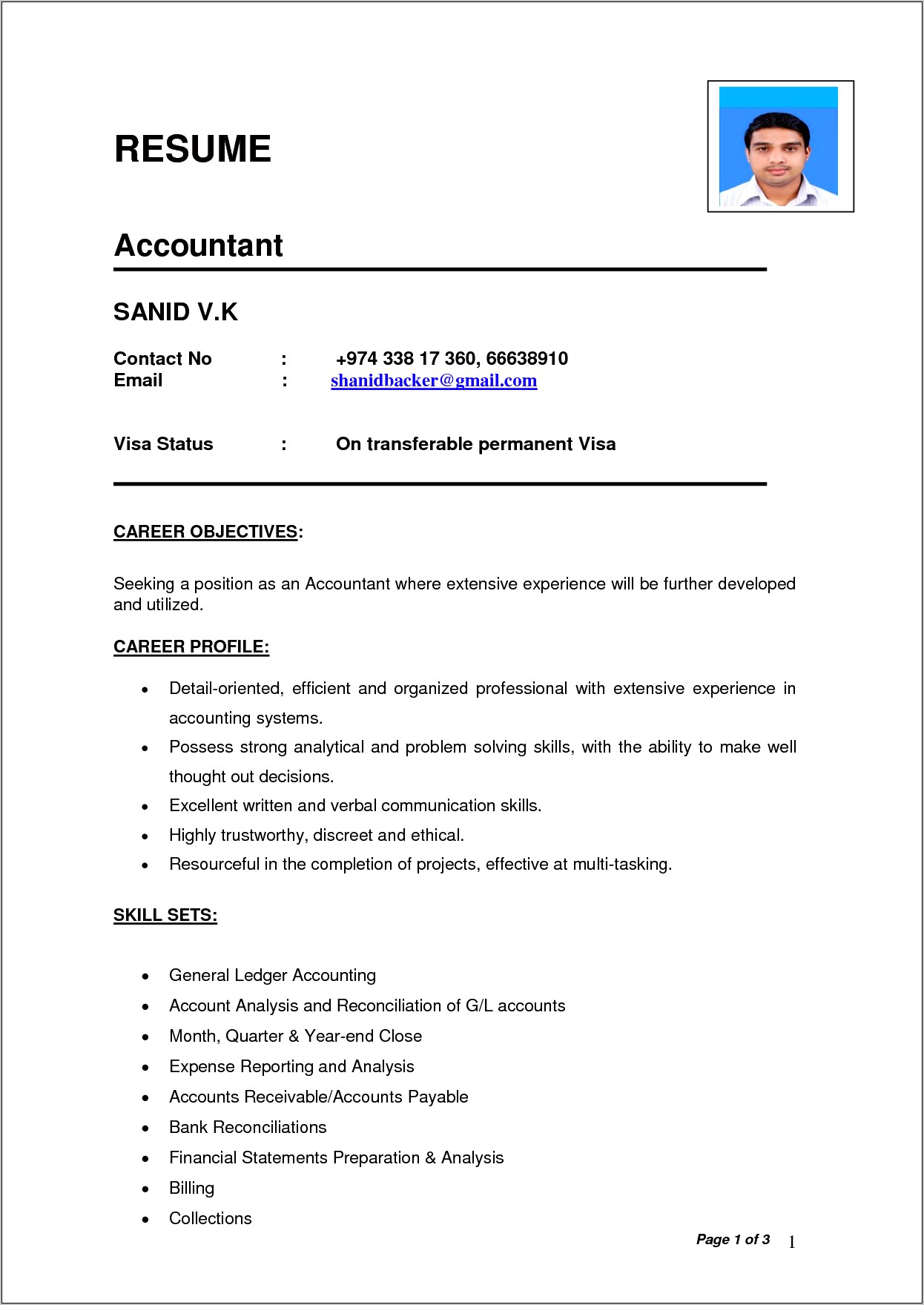Resume Format For Job In India