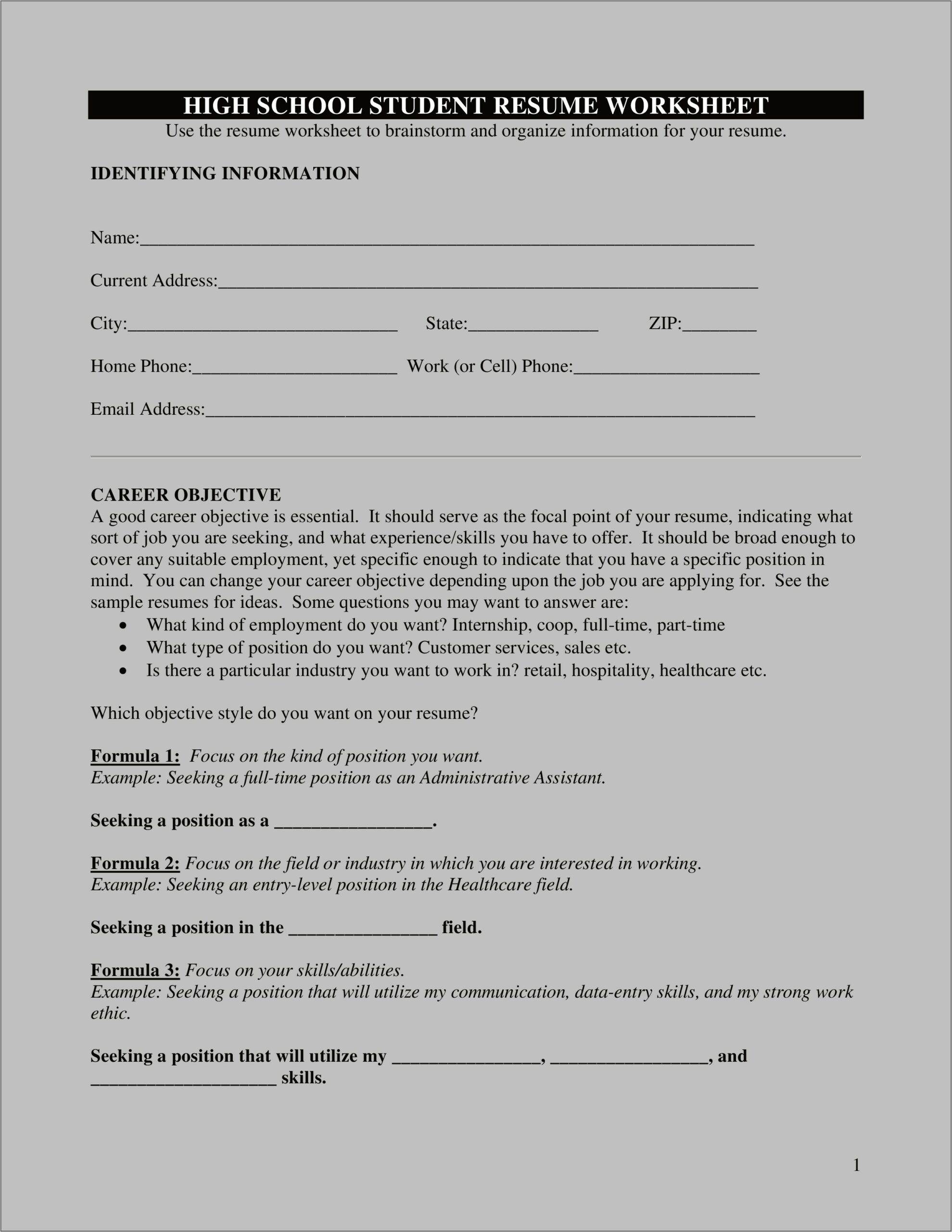 Resume Format For Job Sample High School Students