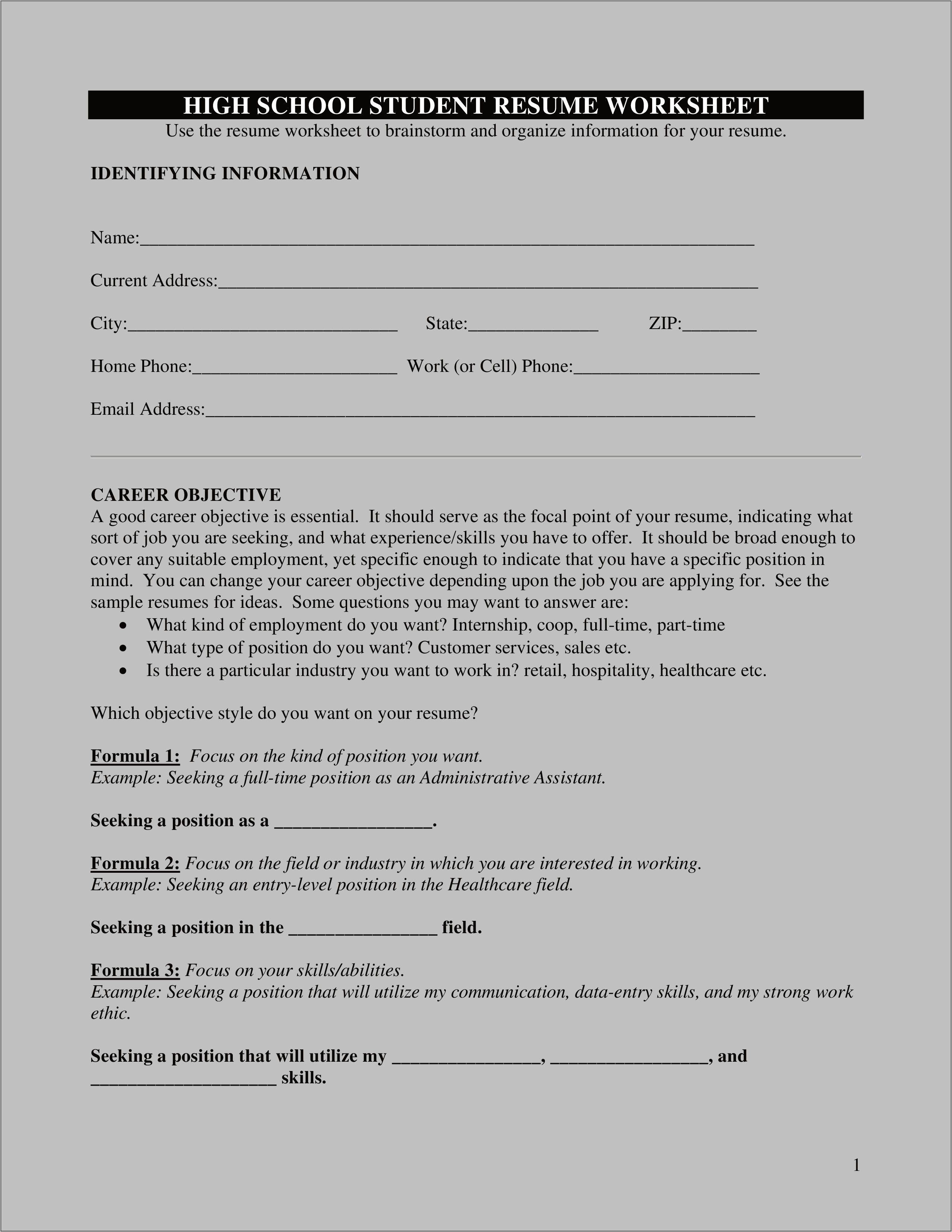 Resume Format For Job Sample High School Students
