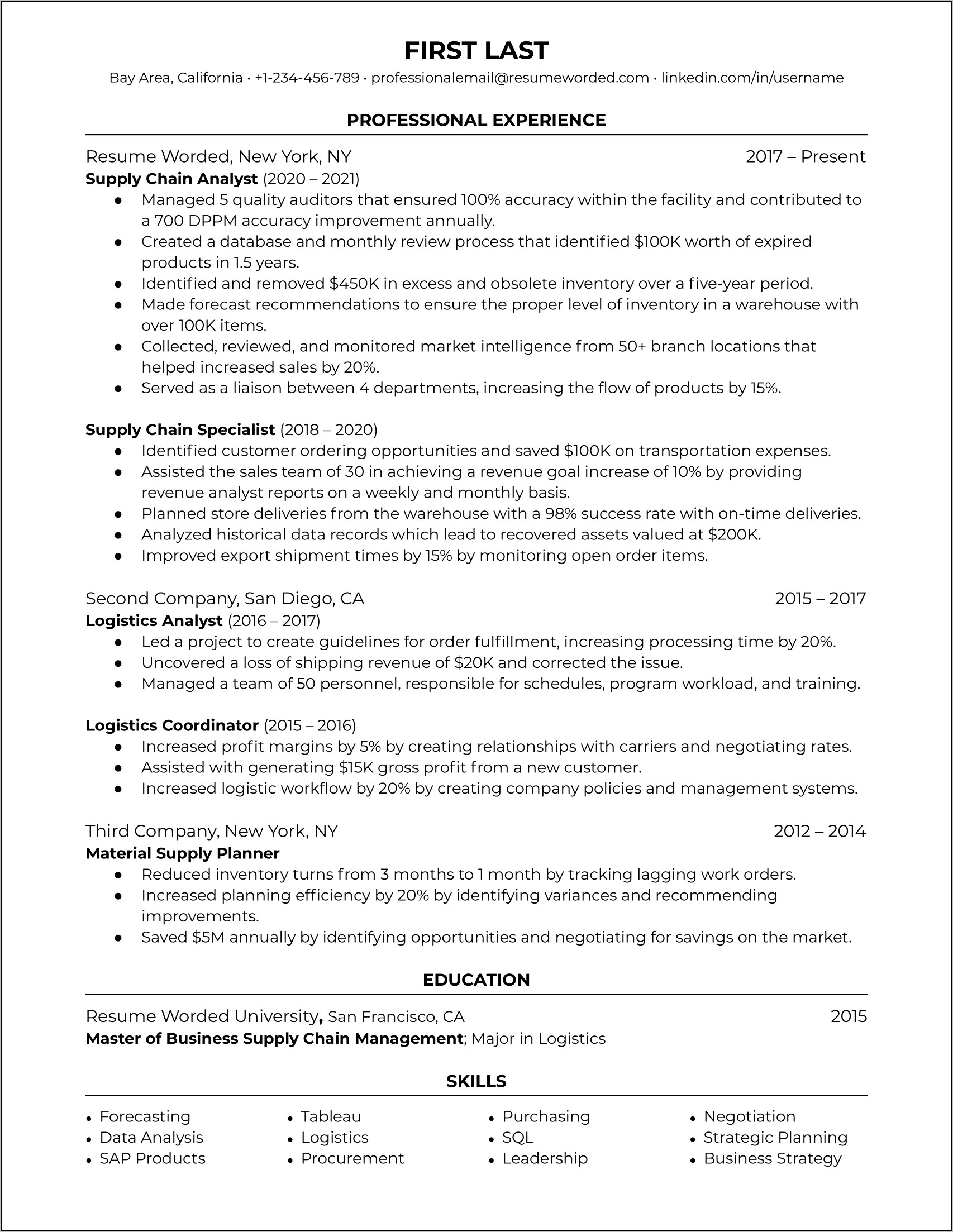 Resume Format For Logistics And Supply Chain Management