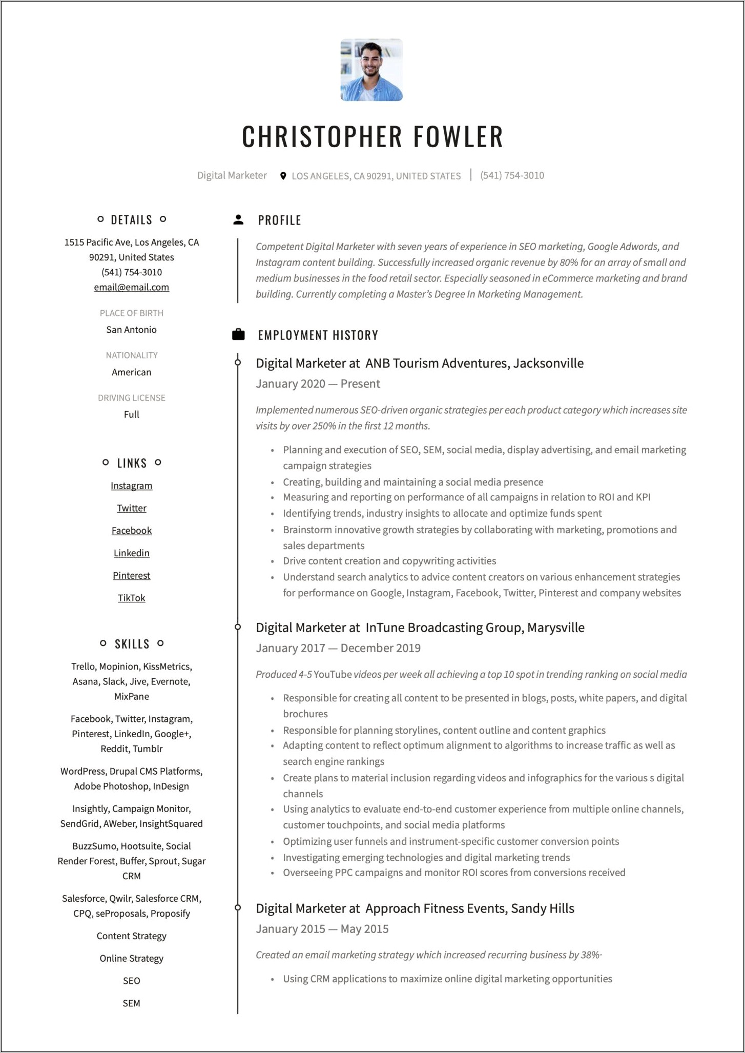 Resume Format For Marketing Manager Pdf