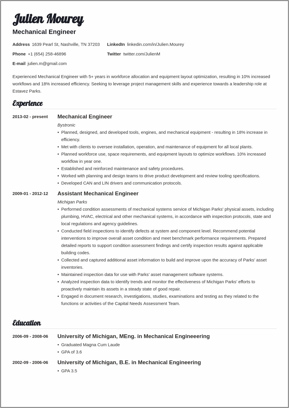 Resume Format For Mechanical Engineer With No Experience