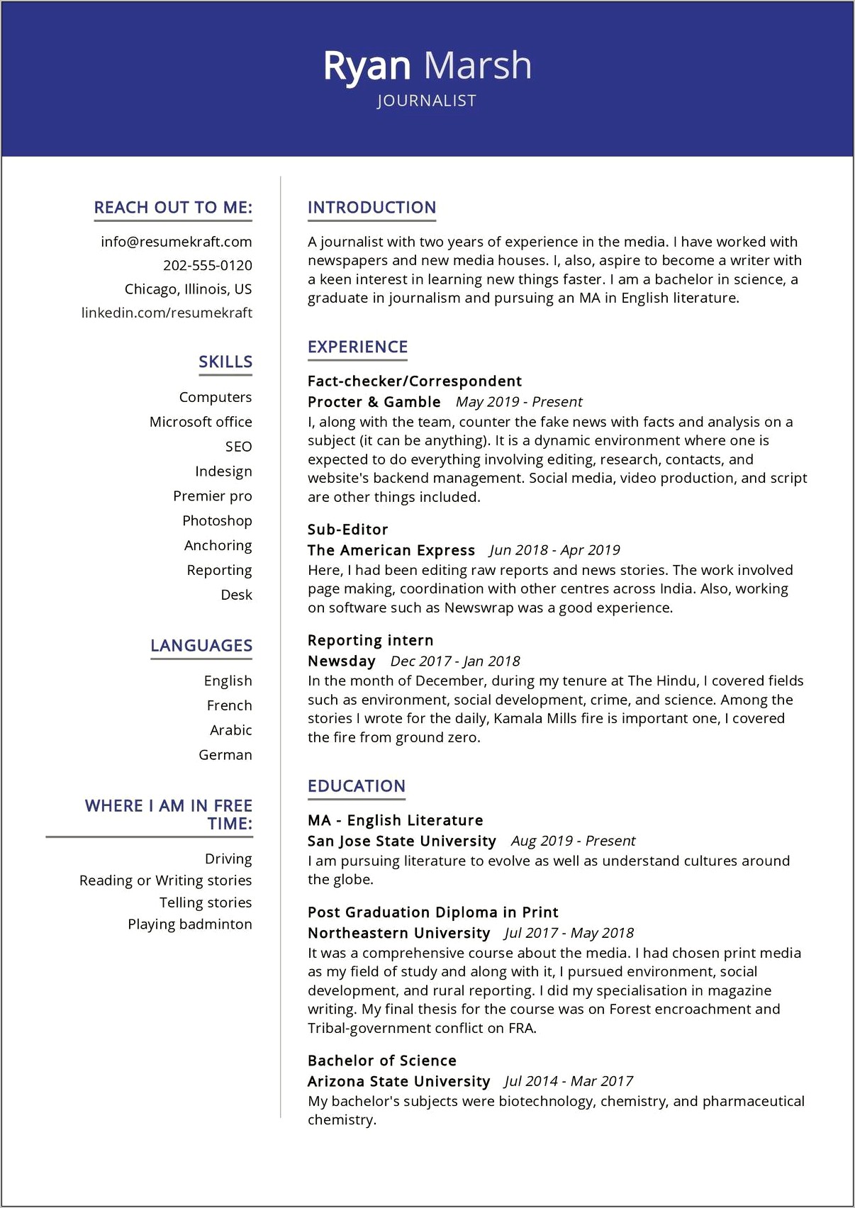 Resume Format For Media Jobs Pdf